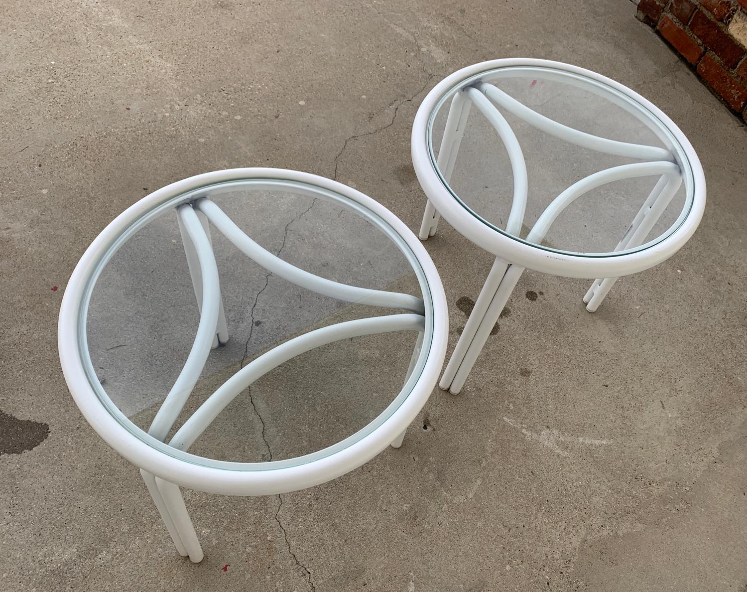 Mid-20th Century Vintage Pair of Tamiami Side Tables in White Metal and Glass Tops
