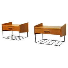 Vintage Pair of Teak Wall Night Tables with a Drawer, Sweden, 1950s