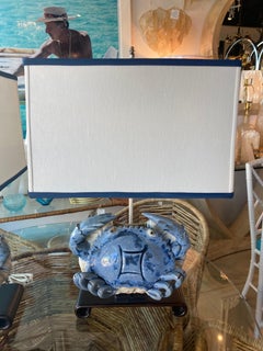 Vintage Pair of Terracotta Blue Crab Table Lamps Palm Beach Newly Wired