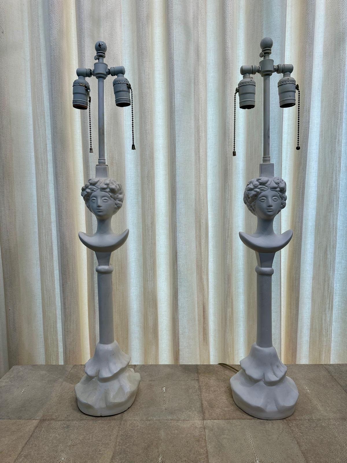 Vintage Pair of Tete du Femme Plaster Table Lamps After Alberto Giacometti 5