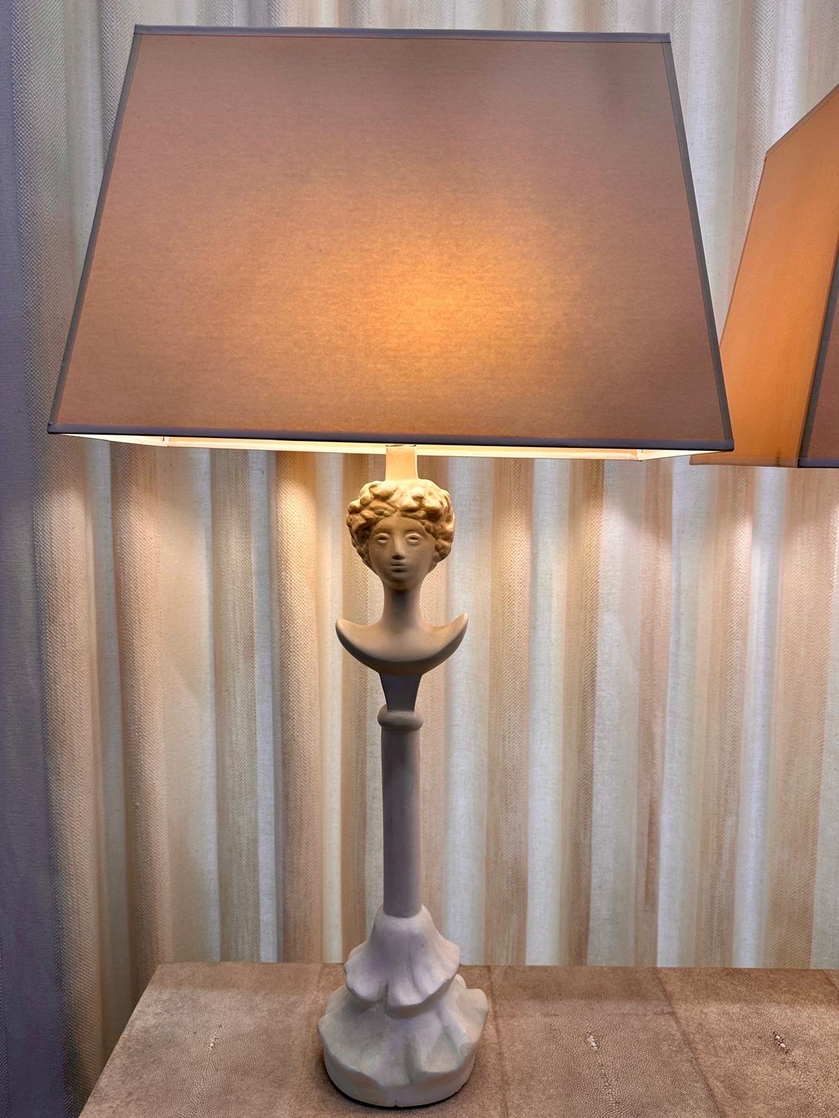 Vintage Pair of Tete du Femme Plaster Table Lamps After Alberto Giacometti 10