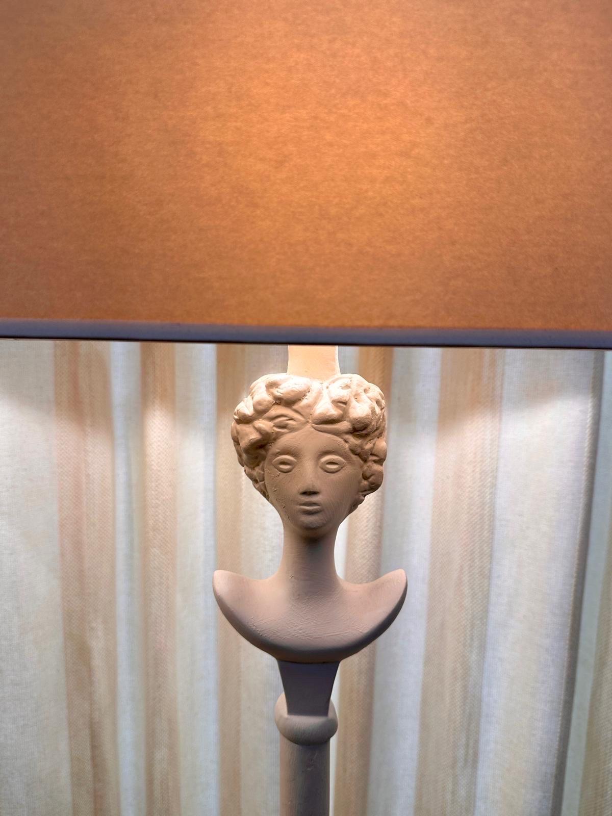 Vintage Pair of Tete du Femme Plaster Table Lamps After Alberto Giacometti 11