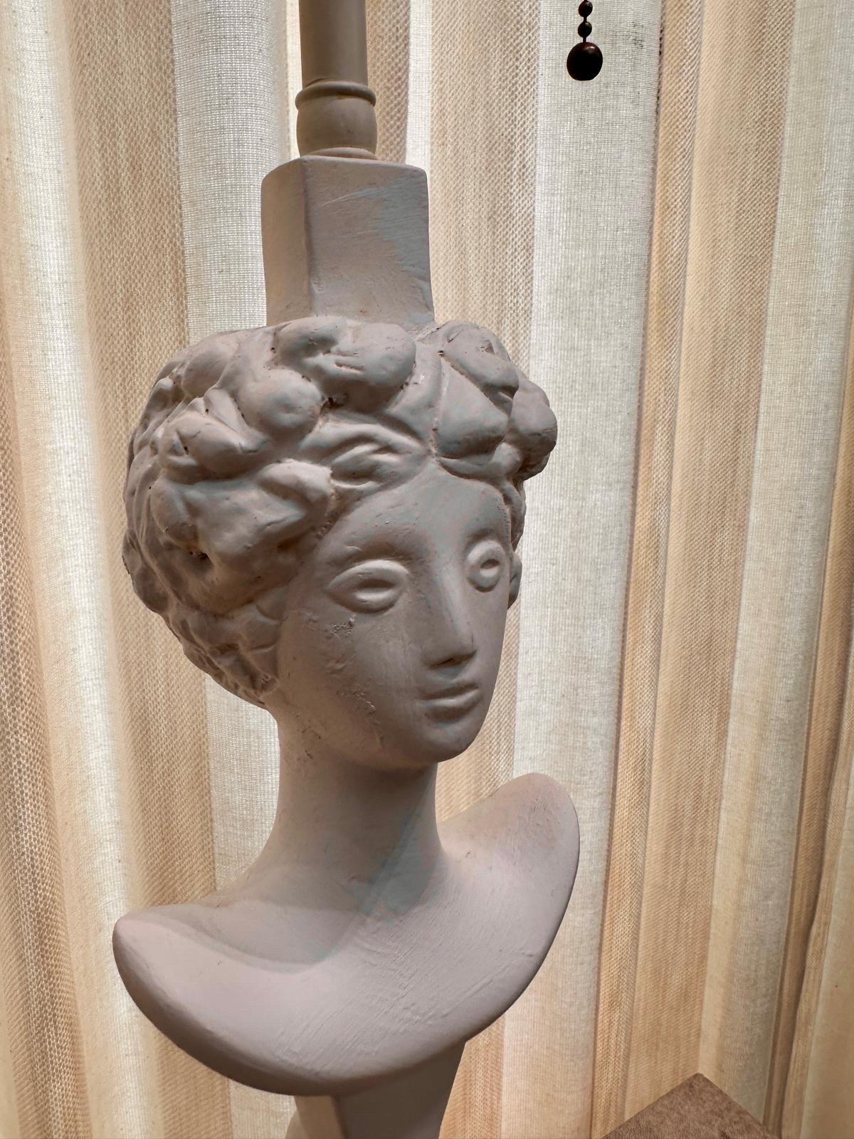 French Vintage Pair of Tete du Femme Plaster Table Lamps After Alberto Giacometti