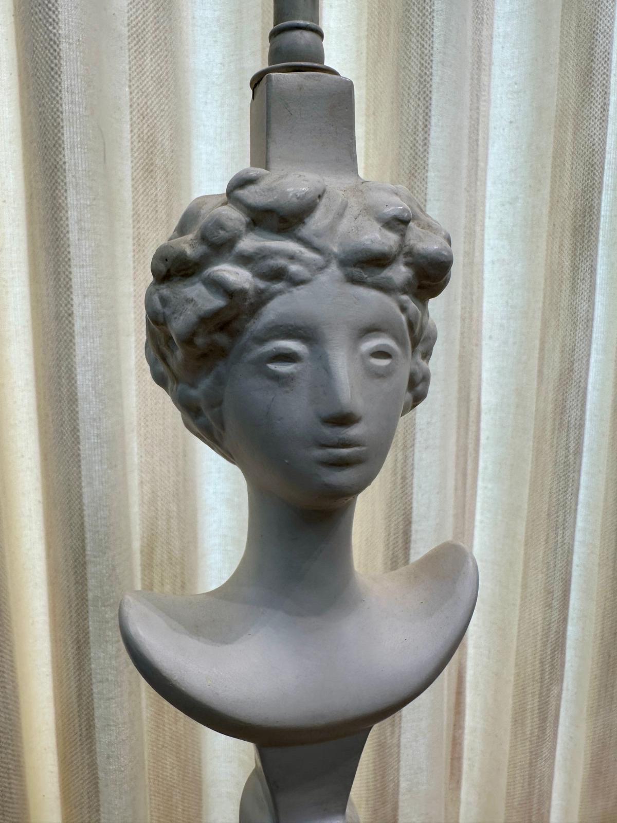 Vintage Pair of Tete du Femme Plaster Table Lamps After Alberto Giacometti 2
