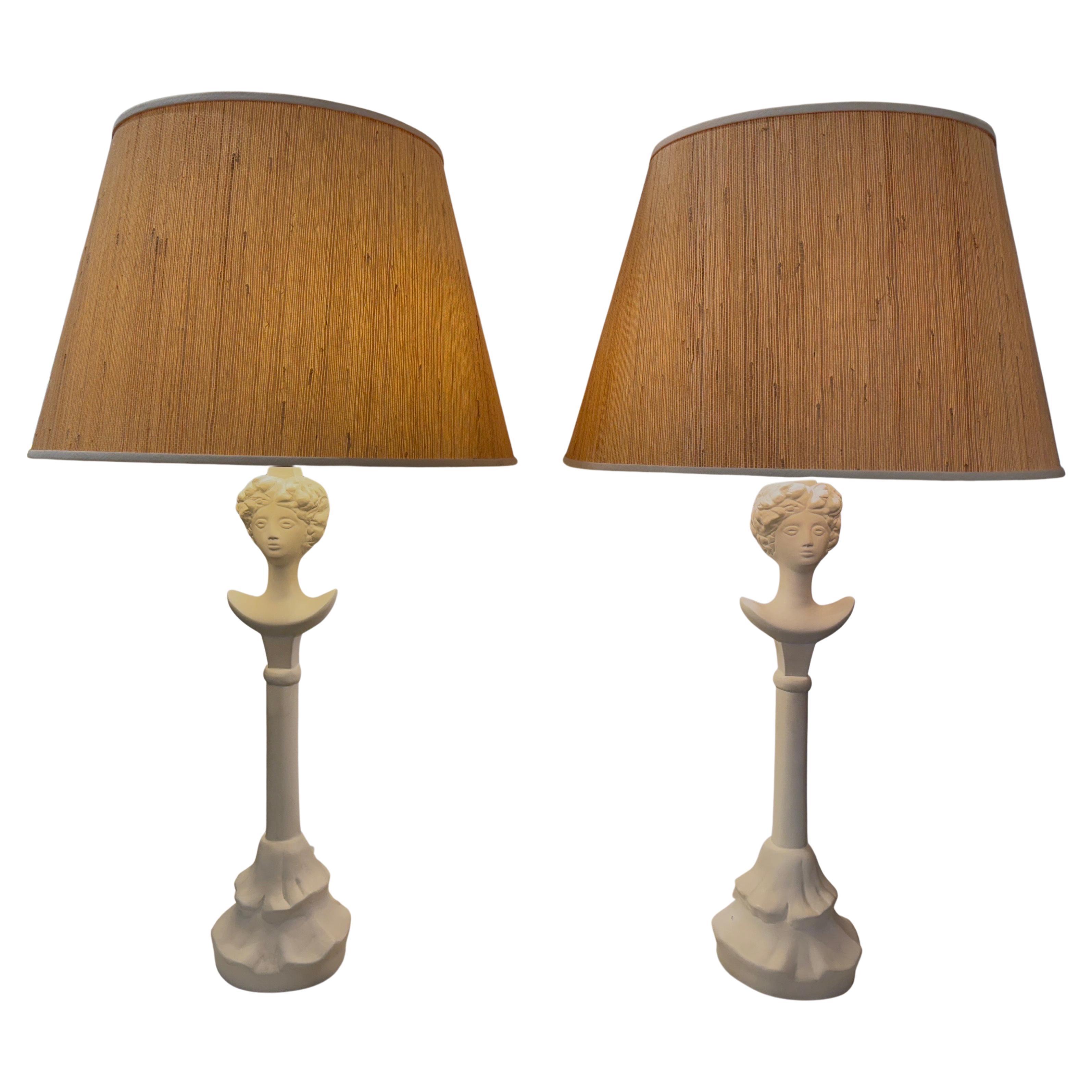 Paire de lampes de bureau vintage Tete-du-Femme en plâtre d'après Alberto Giacometti, PAIR