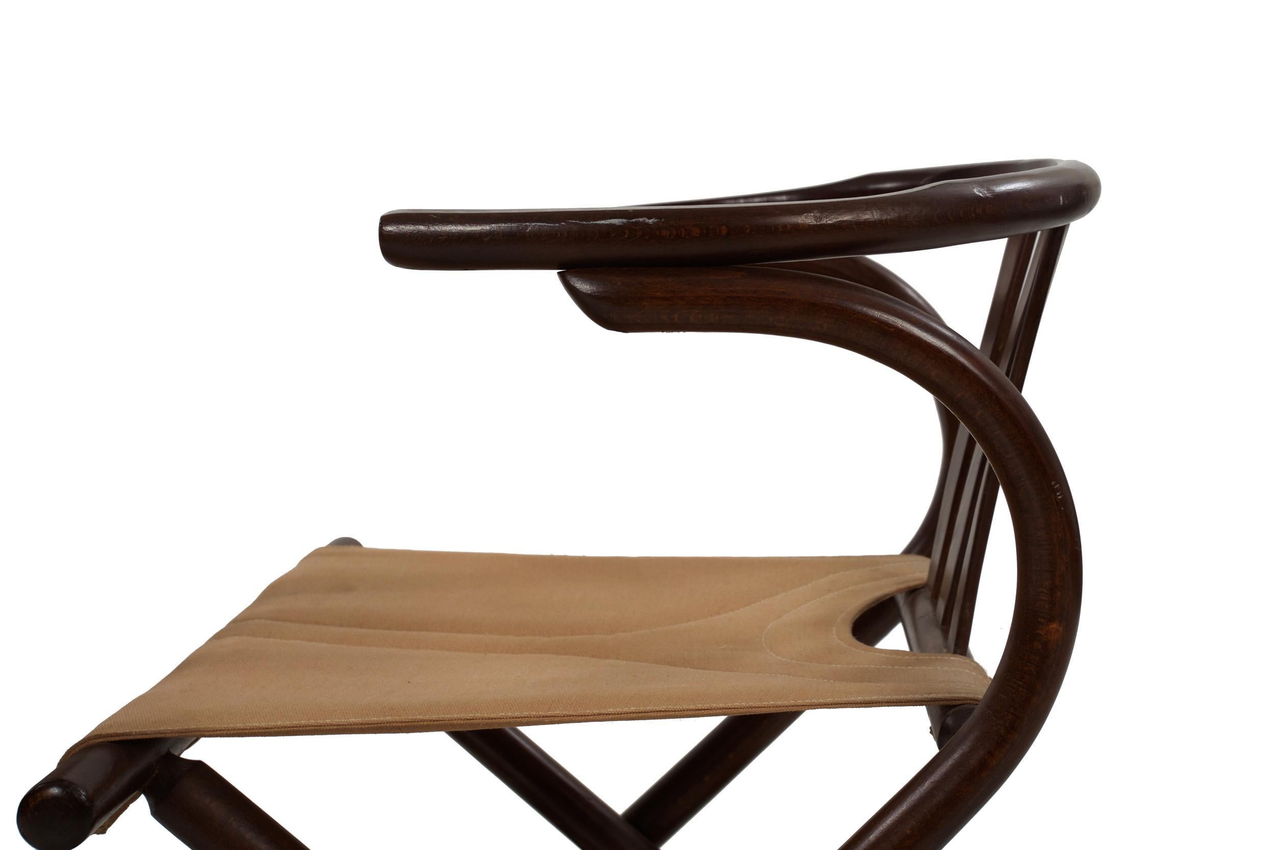Canvas Vintage Pair of Thonet-Style Mid-Century Modern Bentwood Folding Chairs c. 1960s