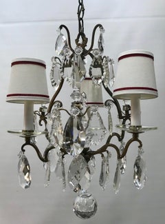 Vintage Pair of Three Light Bronze Framed  Chandeliers