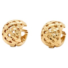 Vintage Pair of Tiffany & Co. Vannerie 18k Gold Lattice Huggie Hoop Earrings