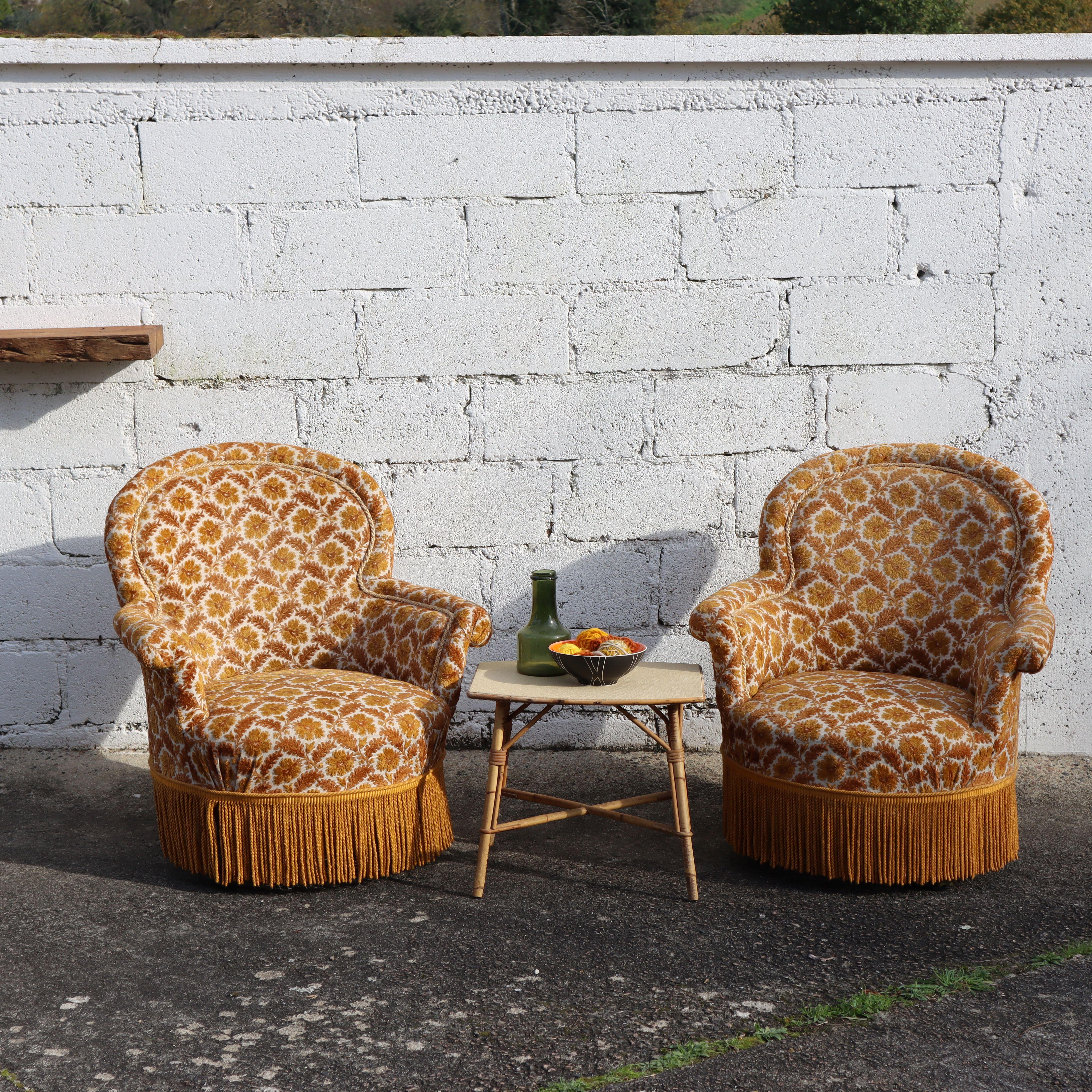 Vintage Pair of Toad Armchairs-Crapaud Seater-Lounge Seats-50s 8