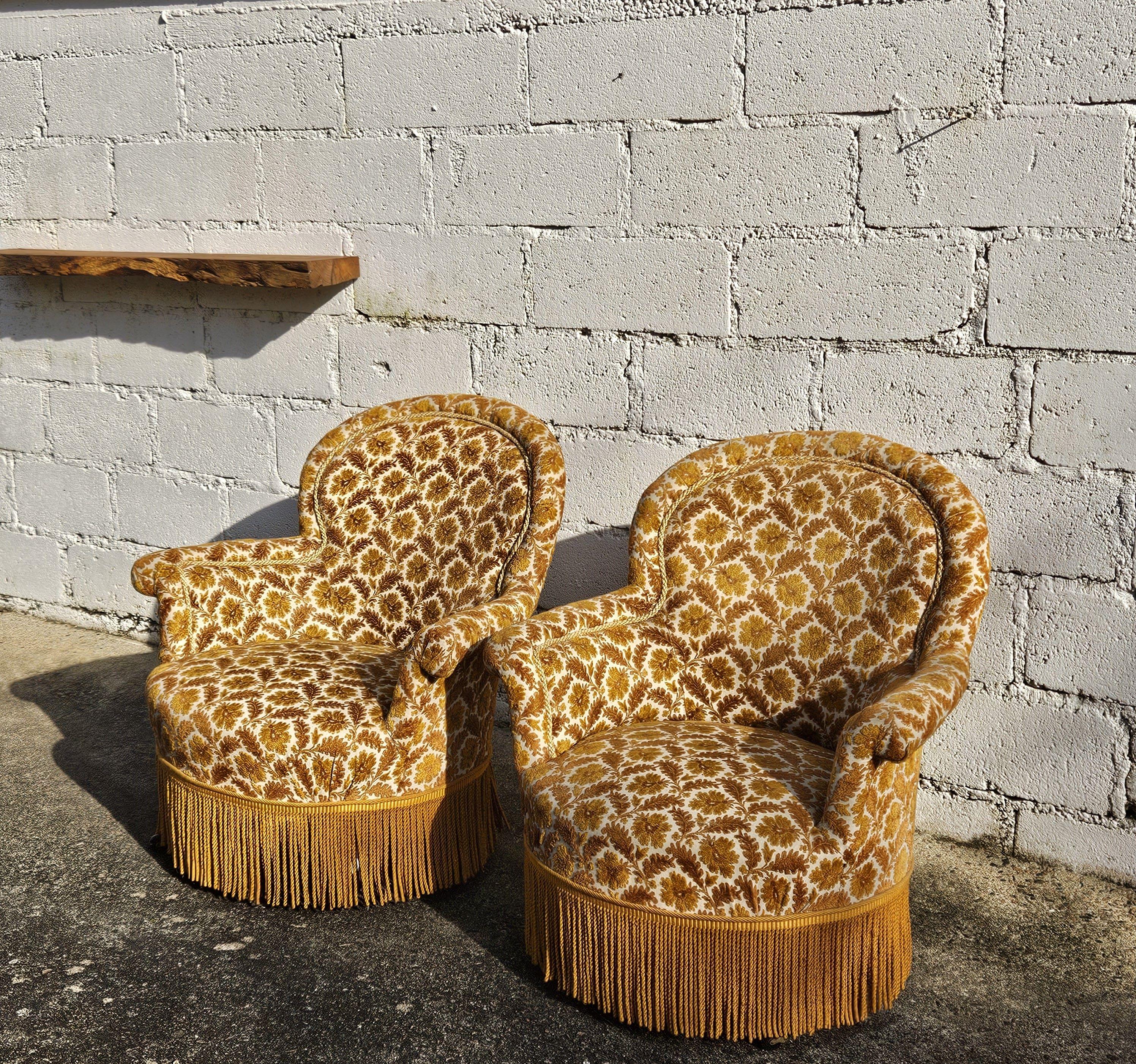 French Vintage Pair of Toad Armchairs-Crapaud Seater-Lounge Seats-50s