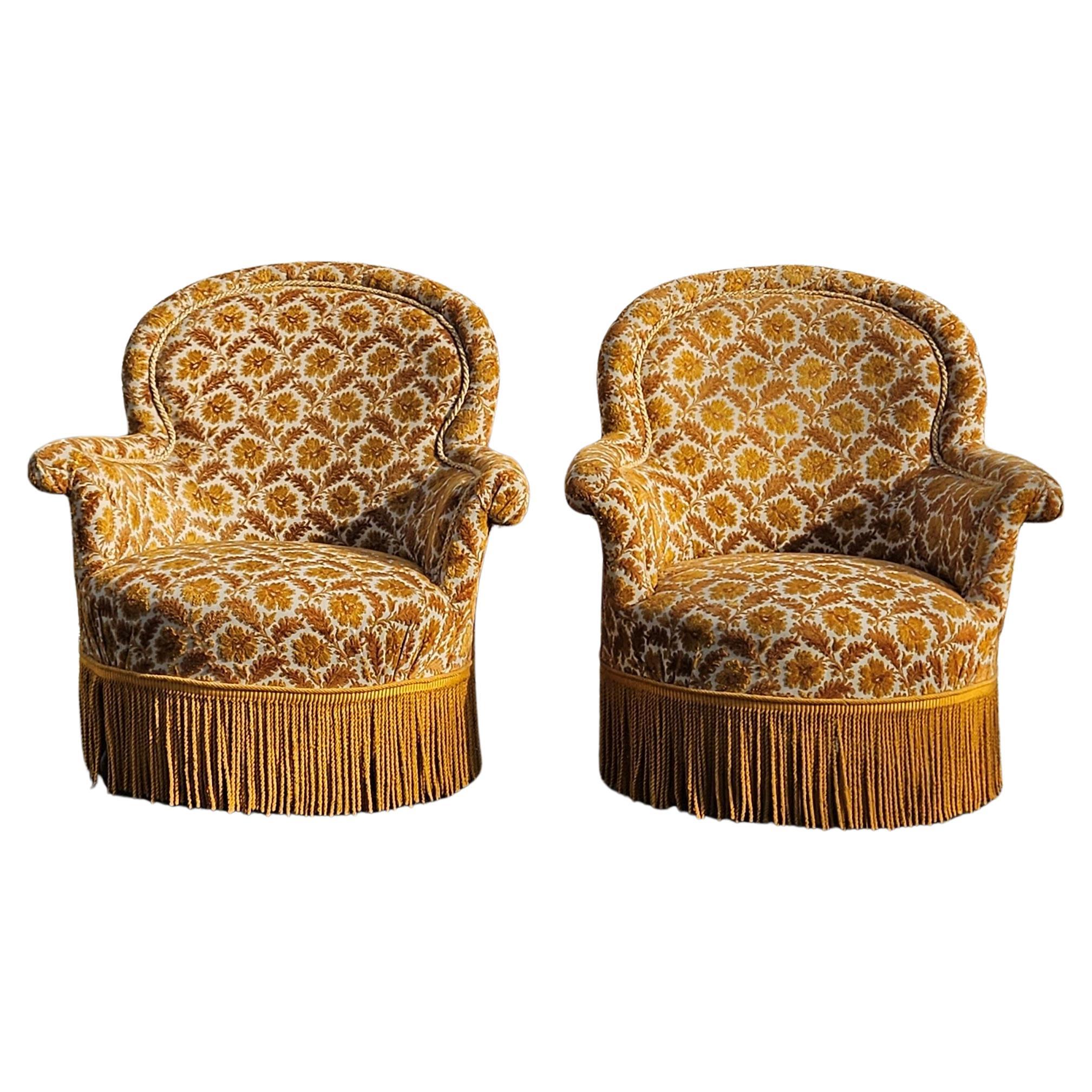 Woven Vintage Pair of Toad Armchairs-Crapaud Seater-Lounge Seats-50s