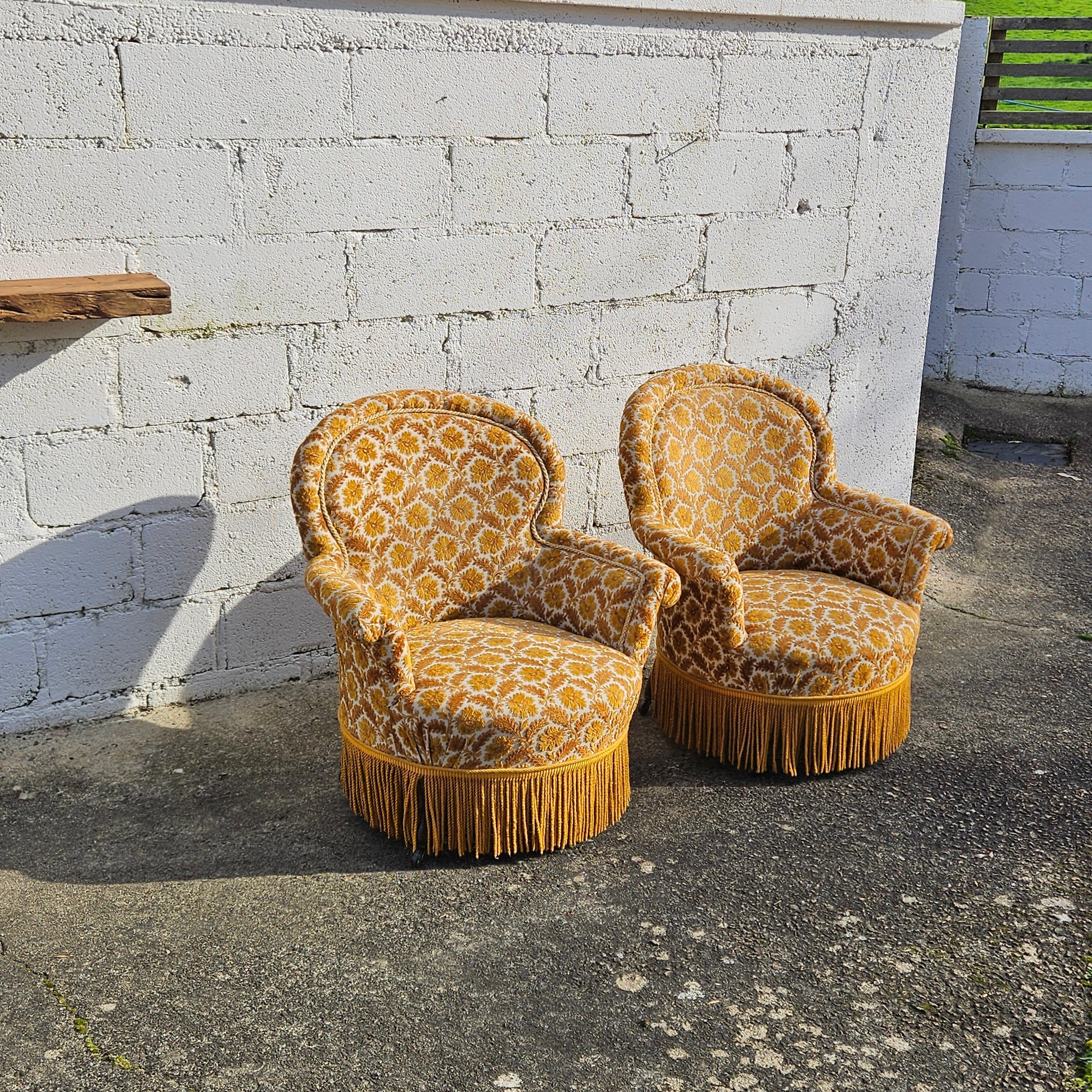 Mid-20th Century Vintage Pair of Toad Armchairs-Crapaud Seater-Lounge Seats-50s