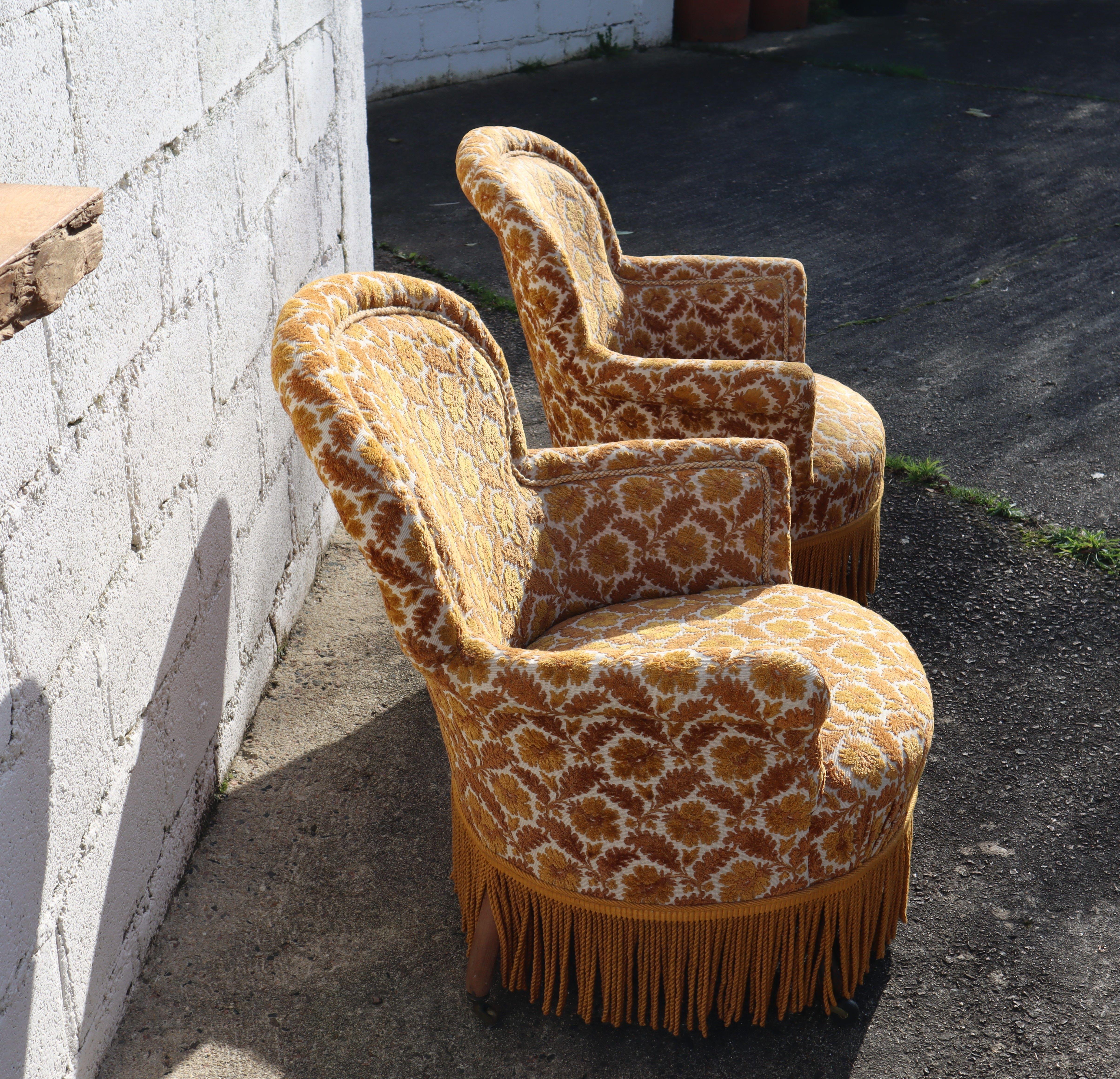 Metal Vintage Pair of Toad Armchairs-Crapaud Seater-Lounge Seats-50s