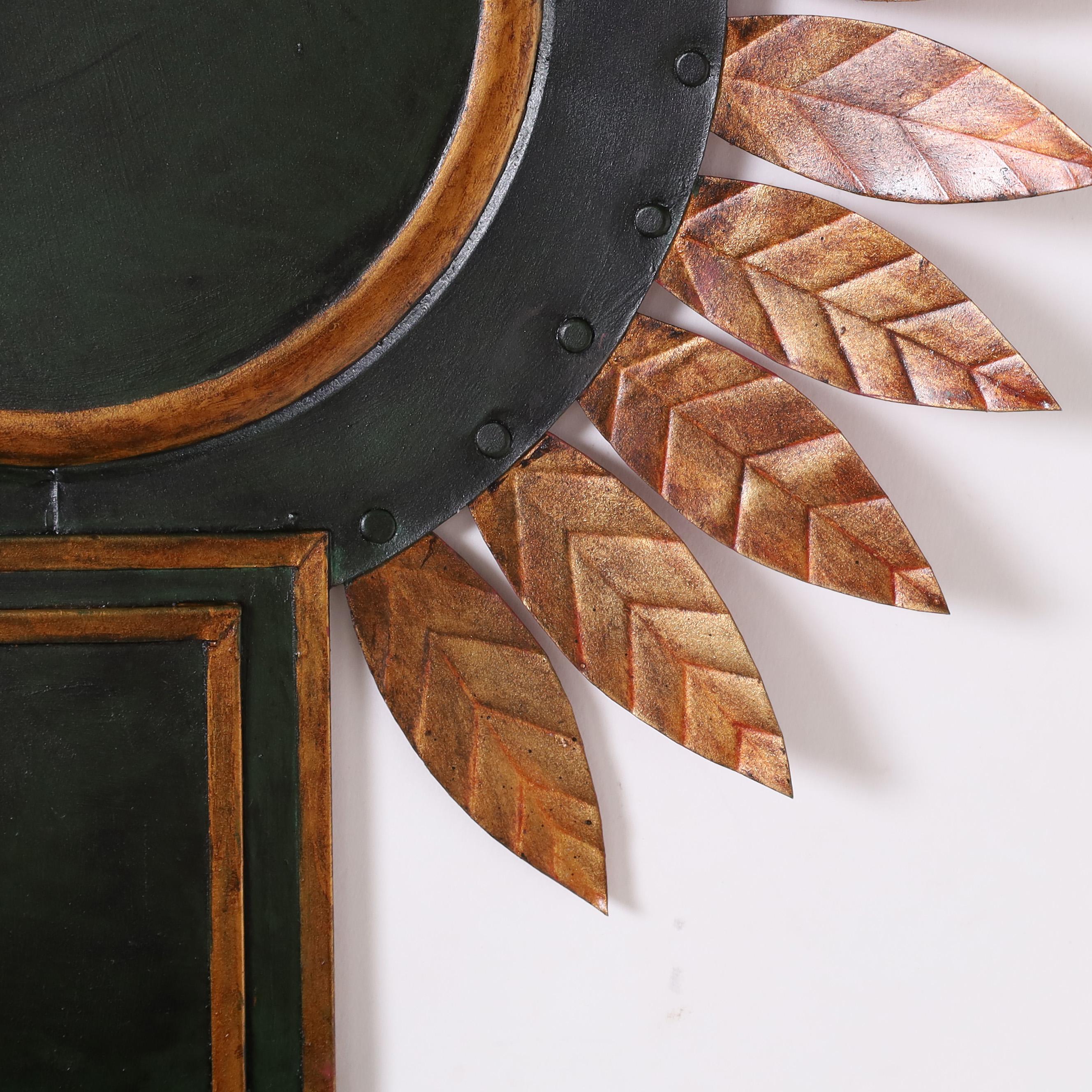 Pareja de apliques vintage Tole Sunburst Hecho a mano en venta