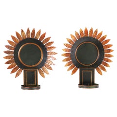 Vintage Pair of Tole Sunburst Wall Sconces