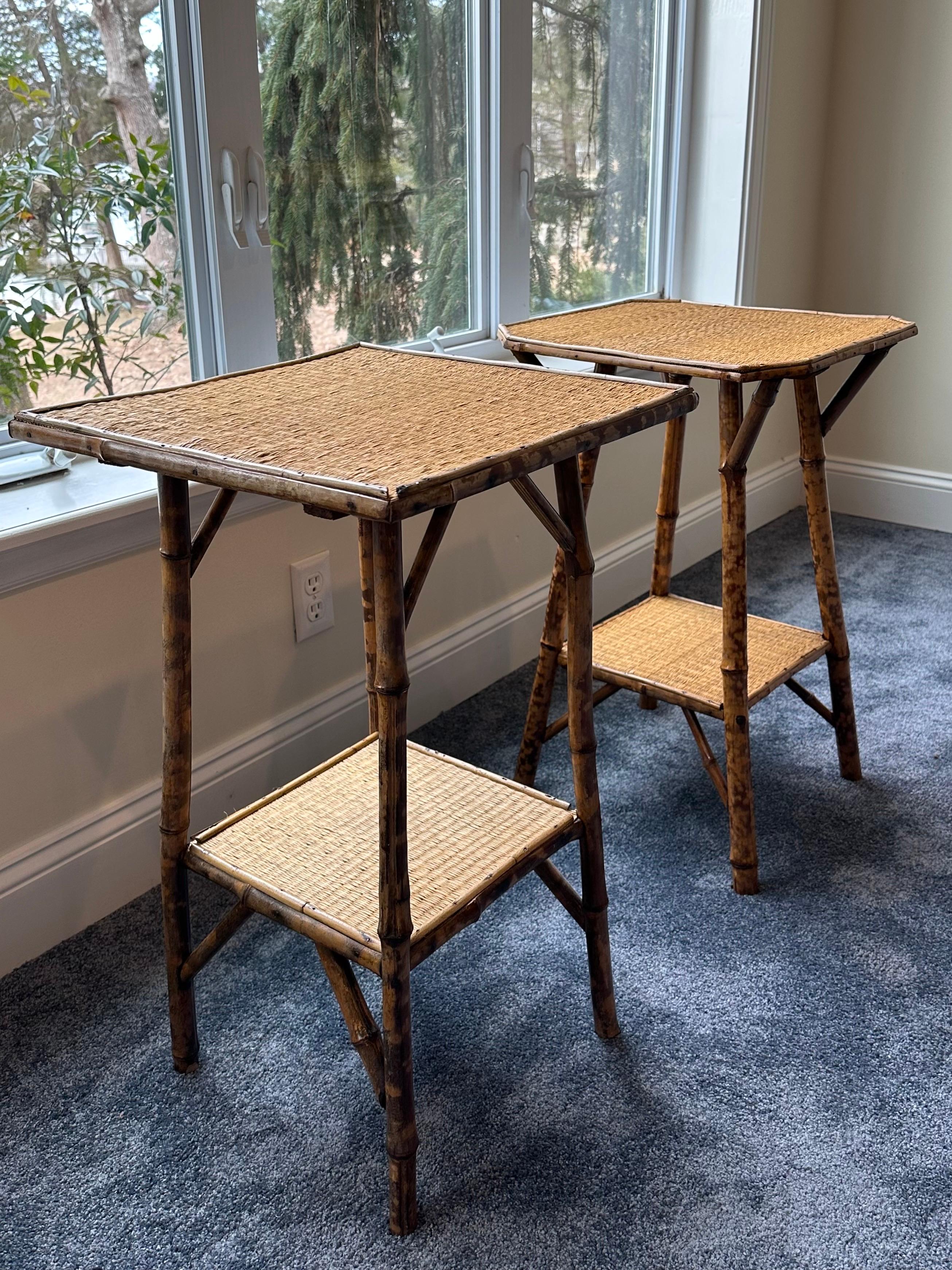 Vintage Pair of Tortoise Bamboo and Rattan End Tables 4
