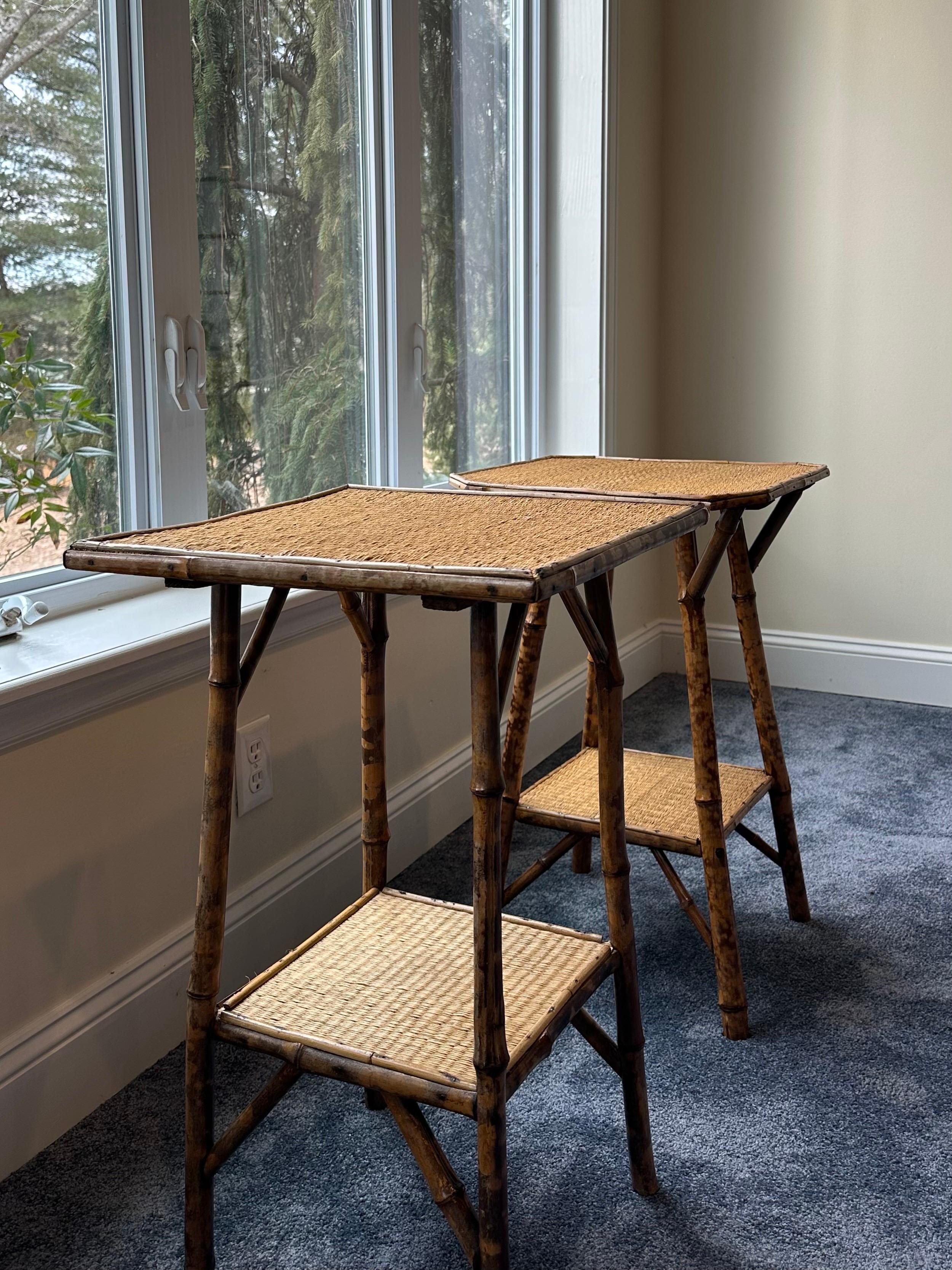 Vintage Pair of Tortoise Bamboo and Rattan End Tables 6