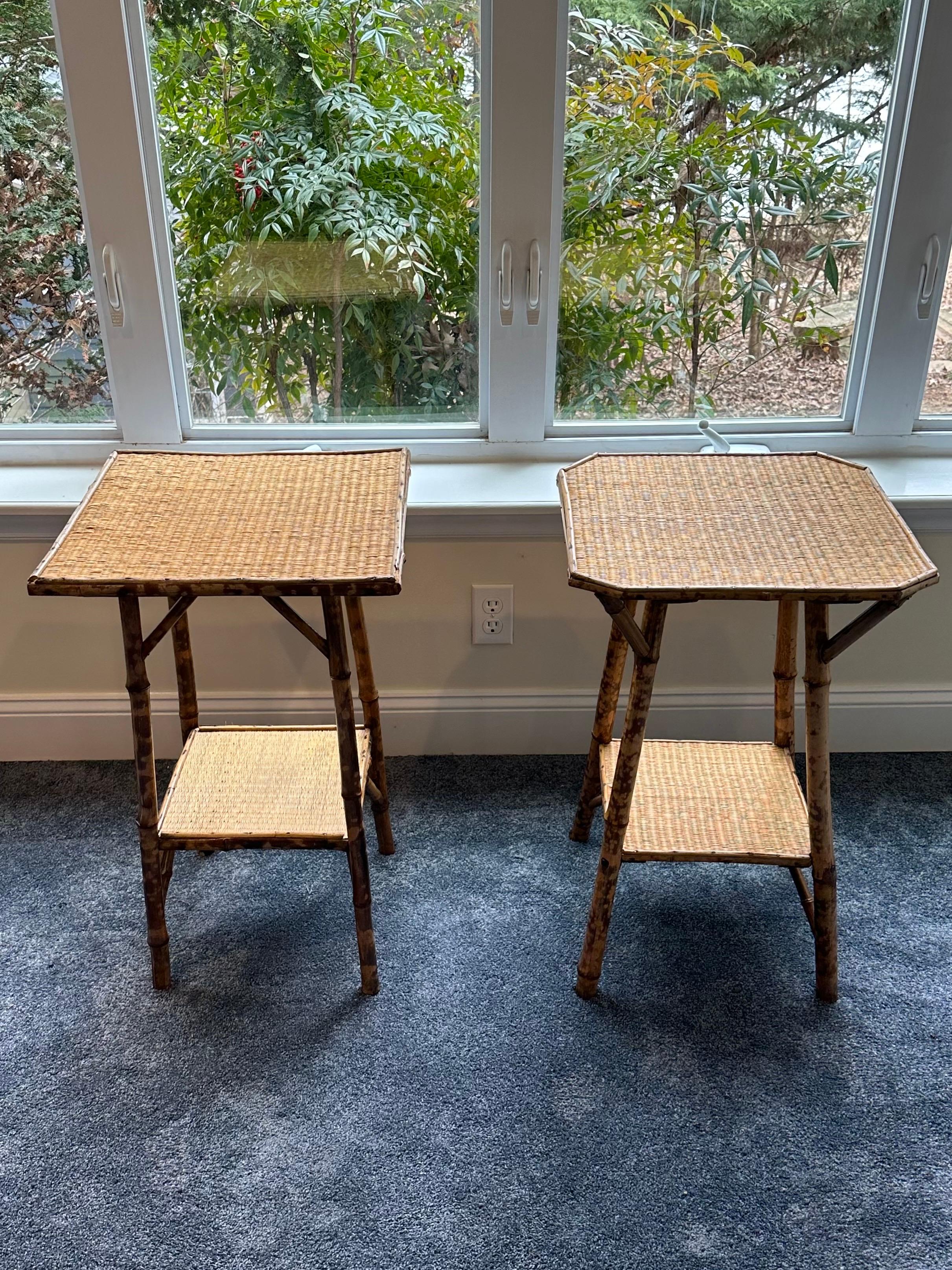 Vintage Pair of Tortoise Bamboo and Rattan End Tables 9