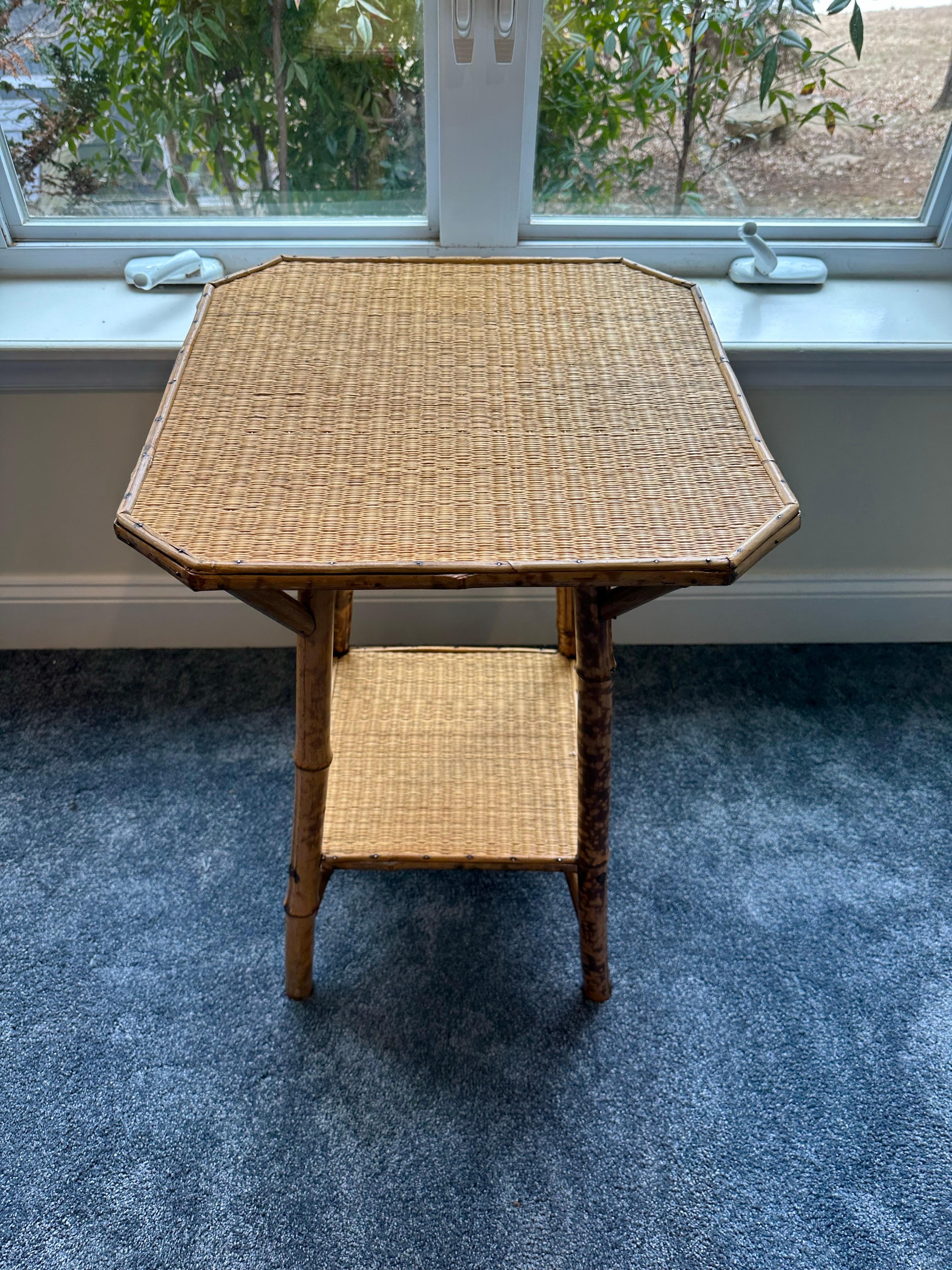 20th Century Vintage Pair of Tortoise Bamboo and Rattan End Tables