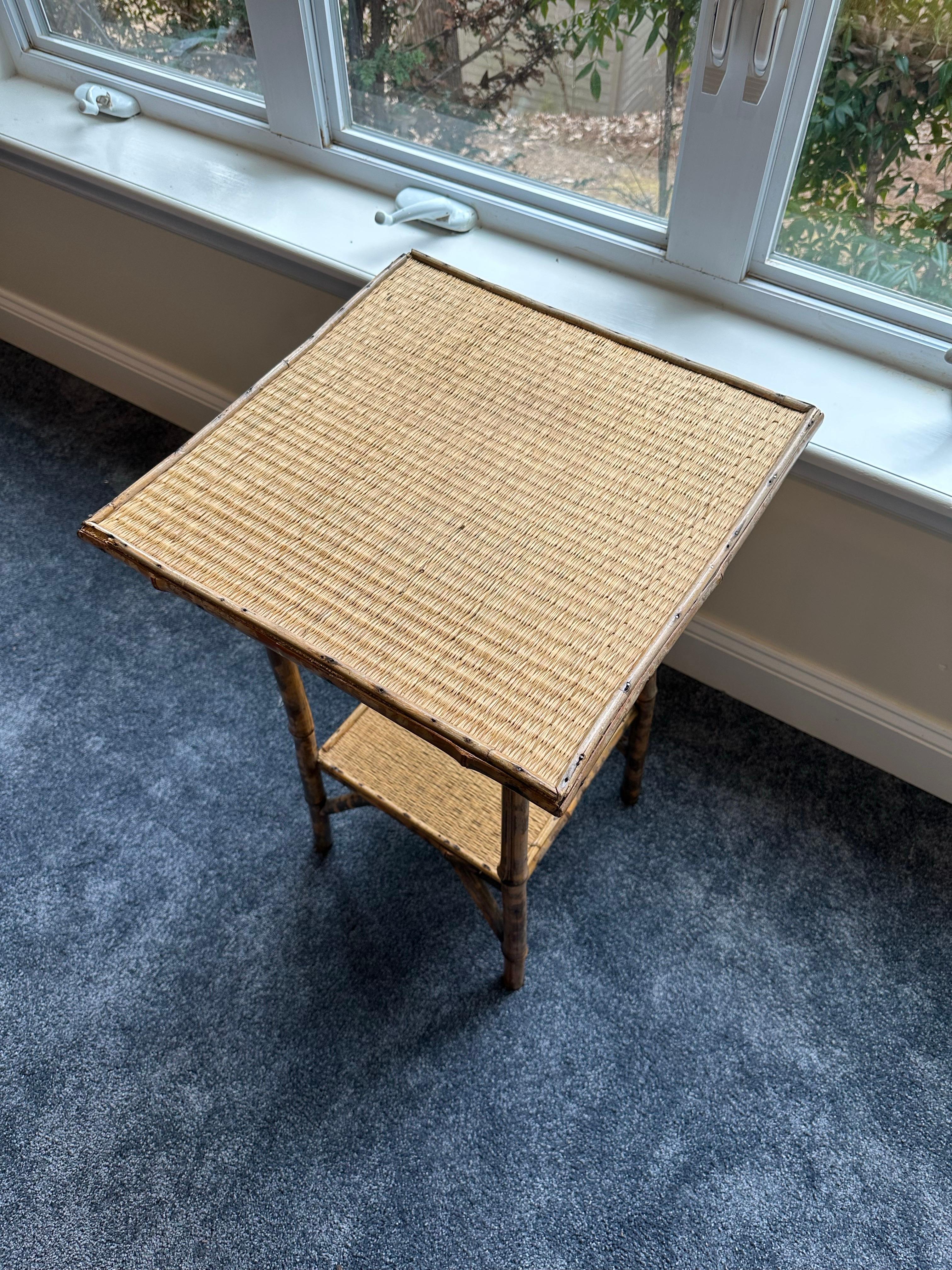 Vintage Pair of Tortoise Bamboo and Rattan End Tables 1