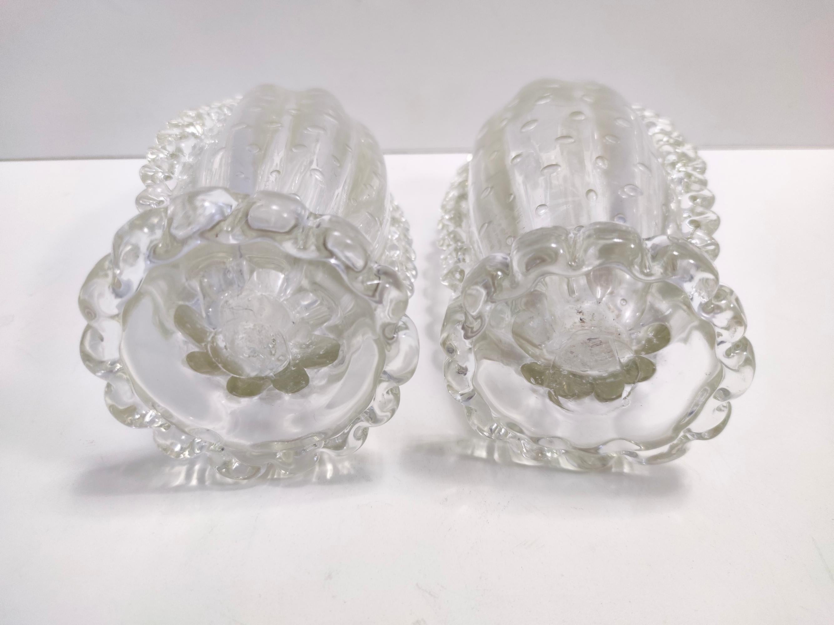 Italian Vintage Pair of Transparent Bullicante Murano Glass Vases by Ercole Barovier For Sale