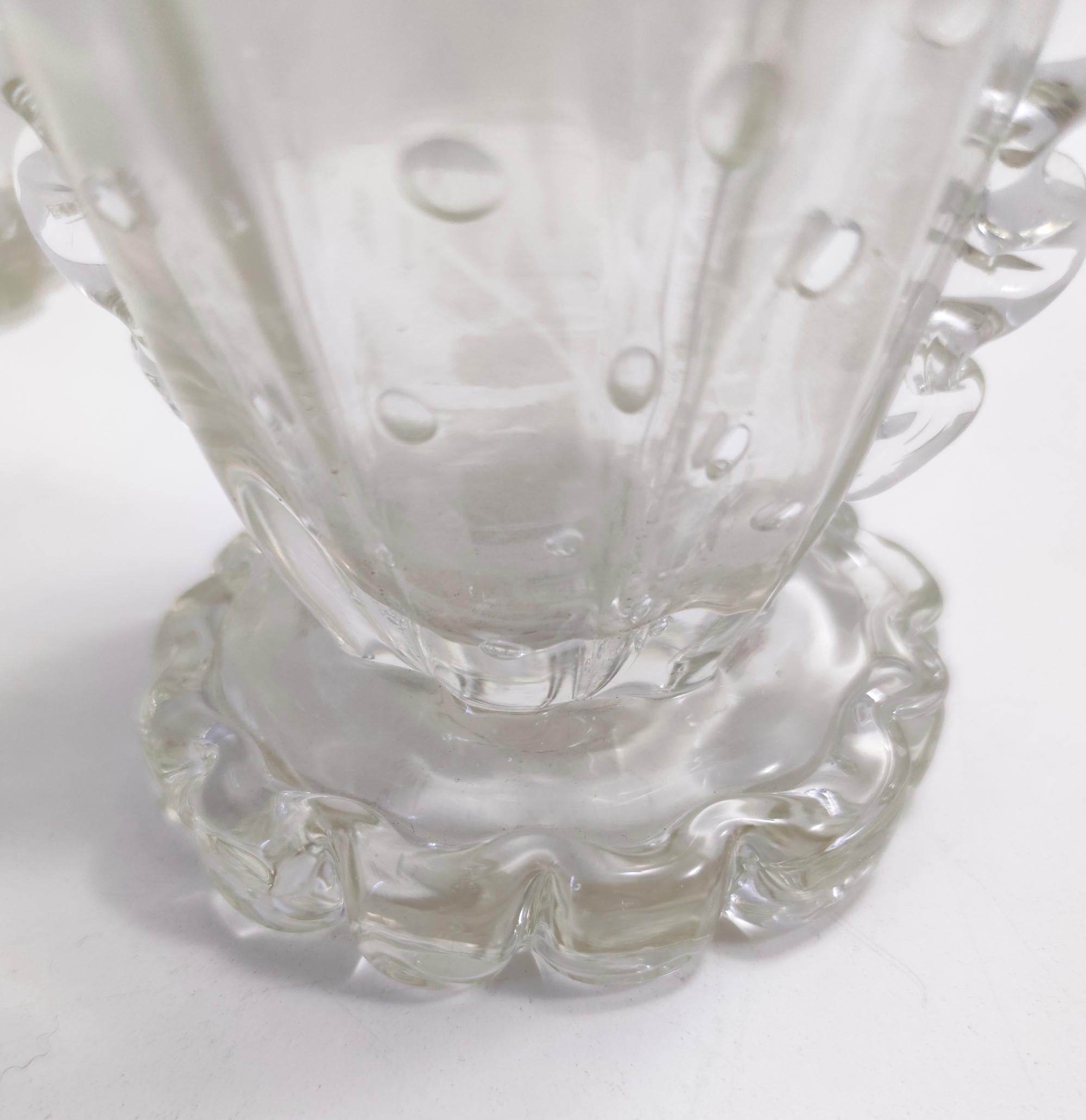 Vintage-Paar transparente Vasen aus Murano-Glas von Ercole Barovier (Mitte des 20. Jahrhunderts) im Angebot