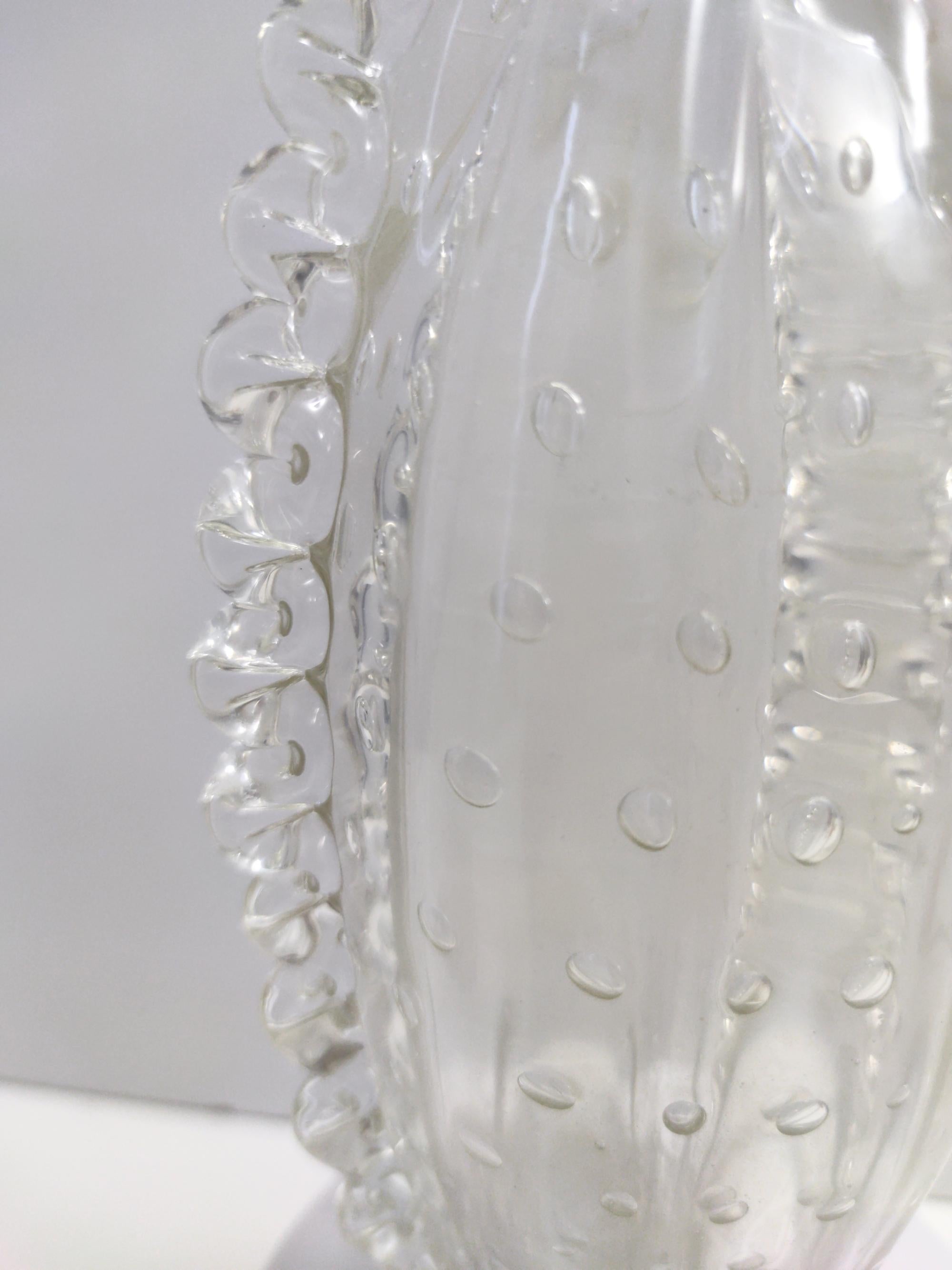 Verre de Murano Paire de vases Bullicante en verre de Murano transparent par Ercole Barovier en vente