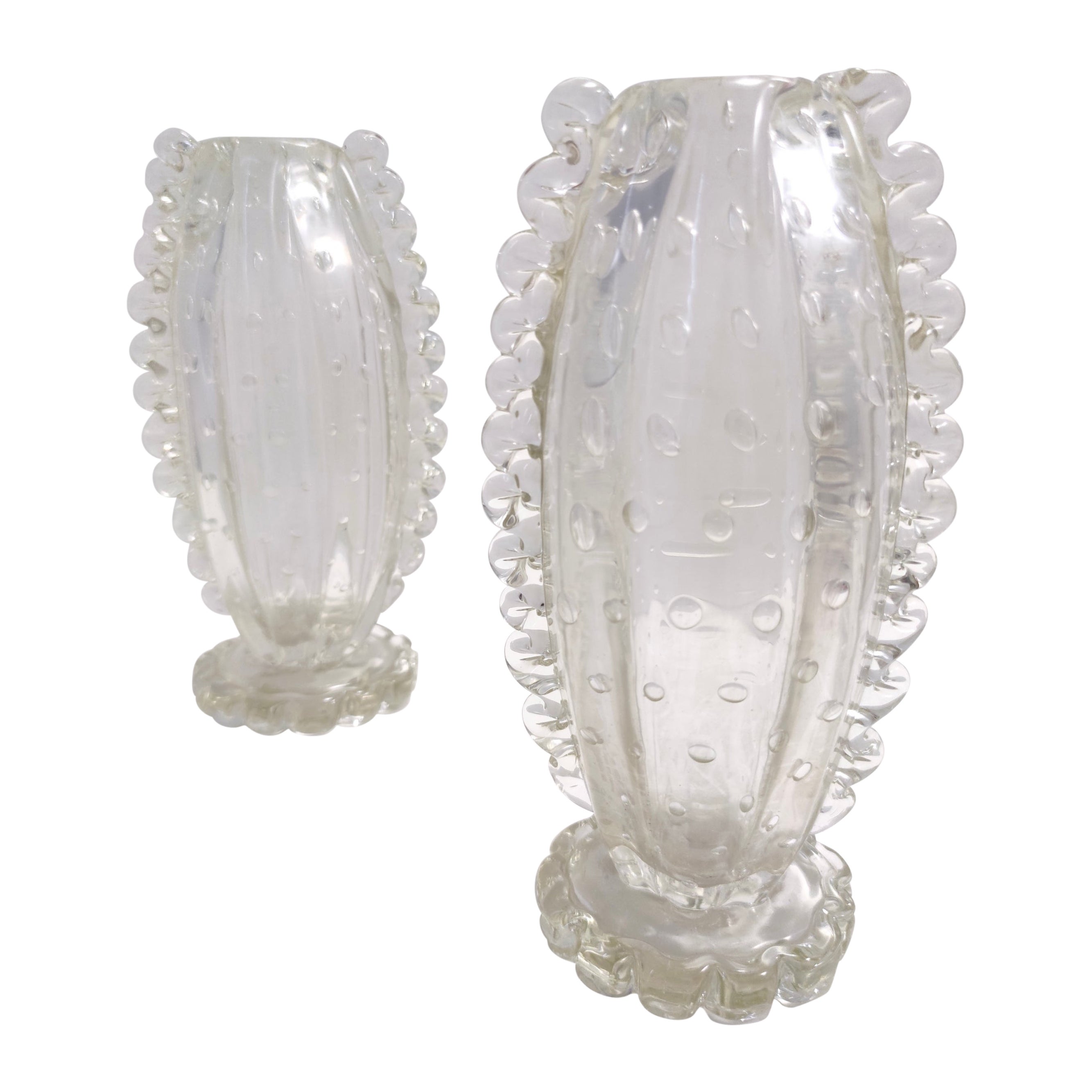 Paire de vases Bullicante en verre de Murano transparent par Ercole Barovier
