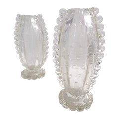Vintage Pair of Transparent Bullicante Murano Glass Vases by Ercole Barovier