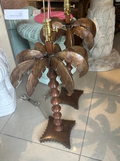Vintage Pair of Tropical Beach Palm Tree Leaf Frond Table Lamps Newly Wired