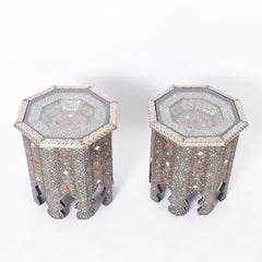 Vintage Pair of Turkish Metal Work and Bone Stands or Tables
