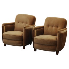 Vintage Pair Of Velvet Cabinetmaker Lounge Chairs From Denmark, Circa 1950 Vintage Pair Of Velvet Cabinetmaker Lounge Chairs From Denmark, Circa 1950