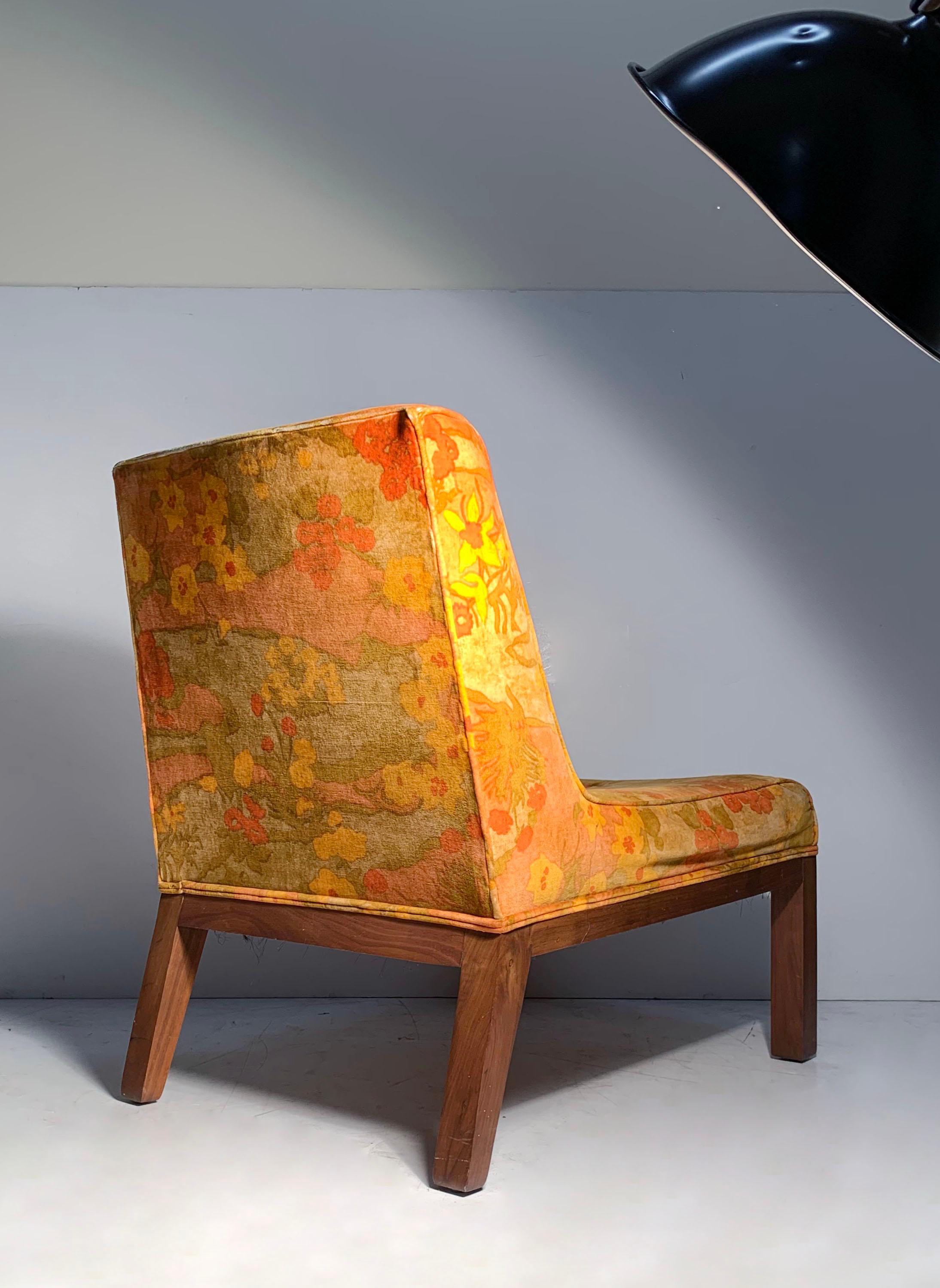 Vintage Pair of Velvet Slipper Chairs in Original Jack Lenor Larsen Fabric For Sale 2