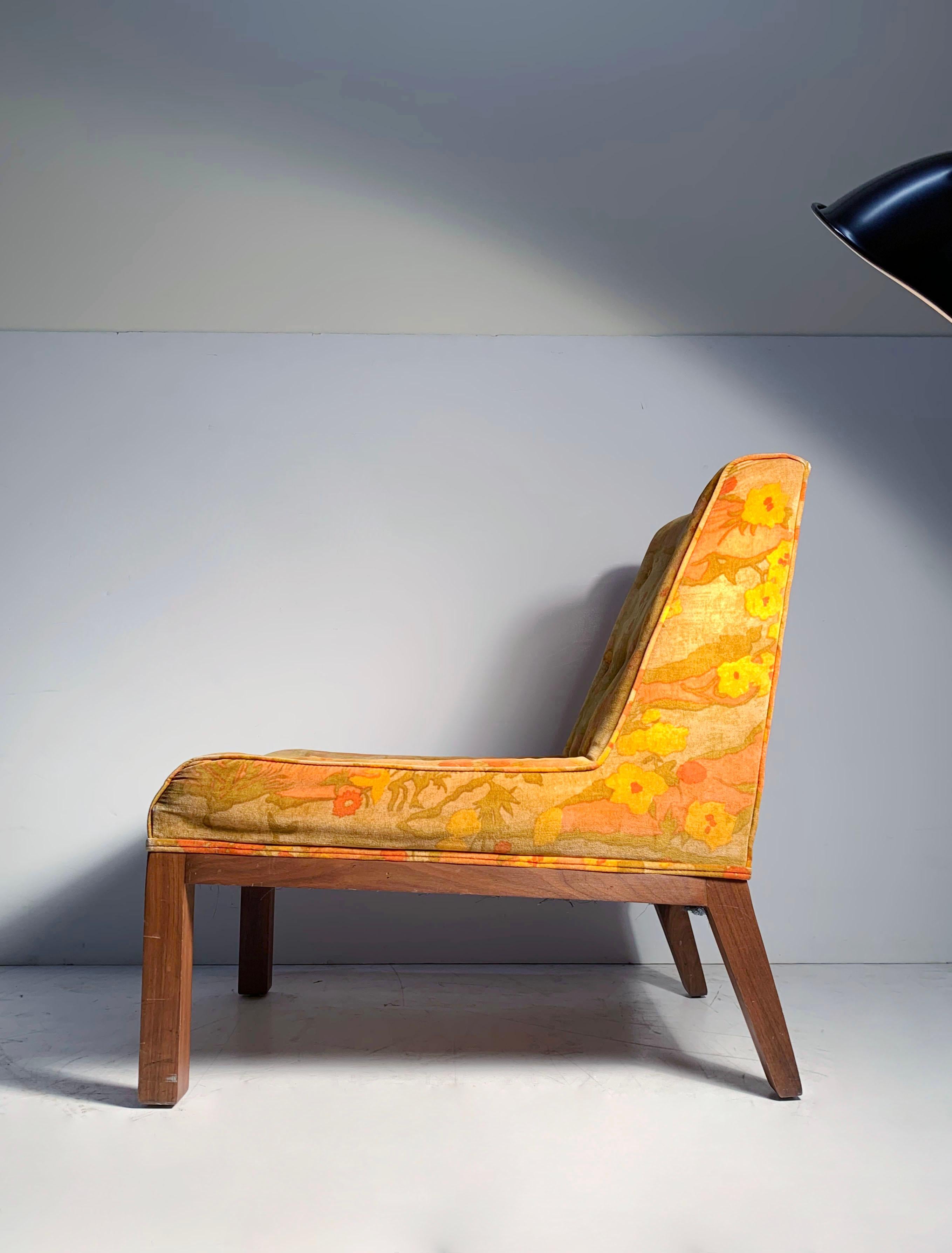 Vintage Pair of Velvet Slipper Chairs in Original Jack Lenor Larsen Fabric For Sale 3