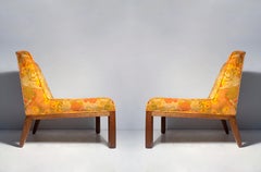 Vintage Pair of Velvet Slipper Chairs in Original Jack Lenor Larsen Fabric