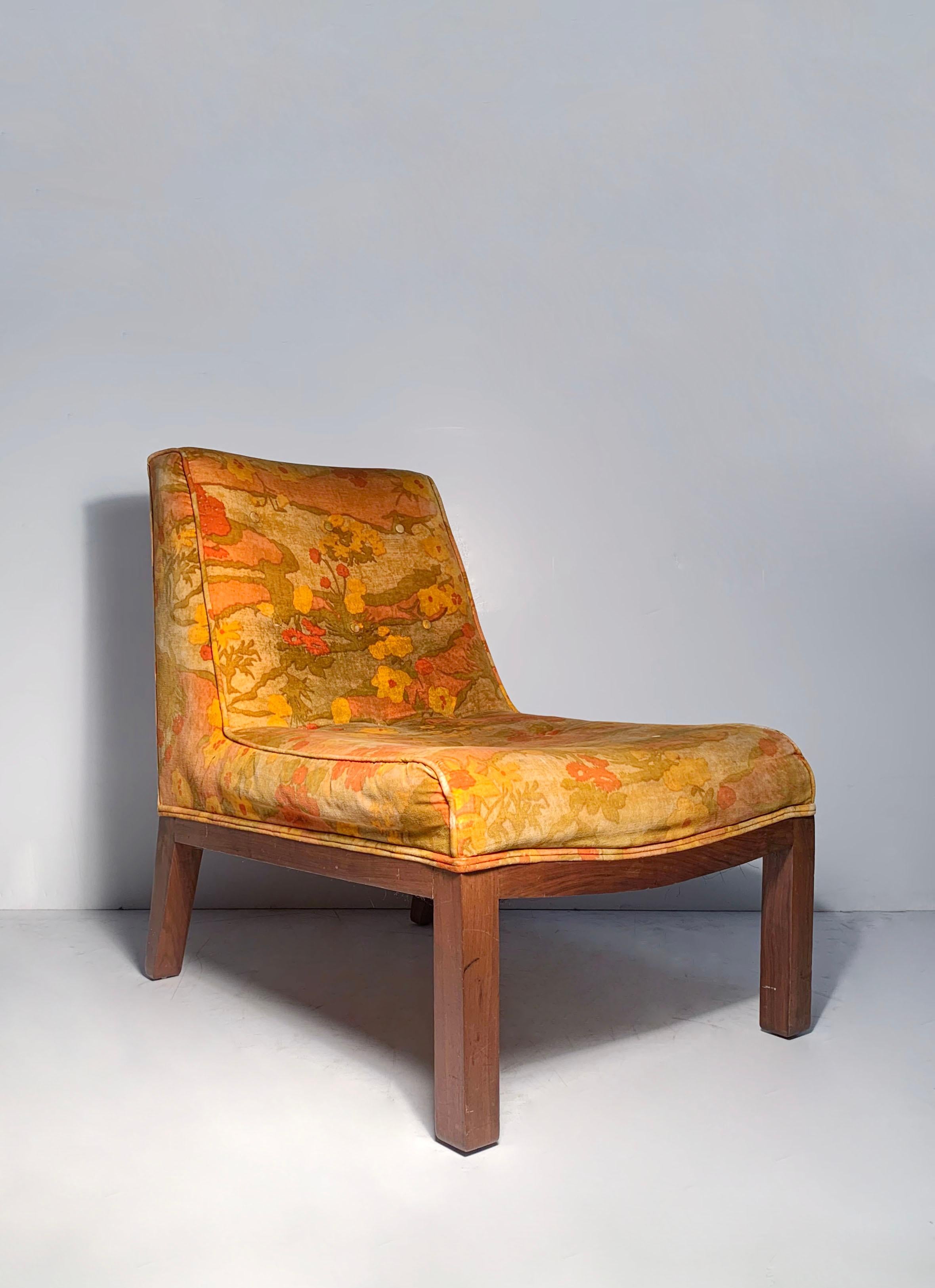 American Vintage Pair of Velvet Slipper Chairs in Original Jack Lenor Larsen Fabric For Sale