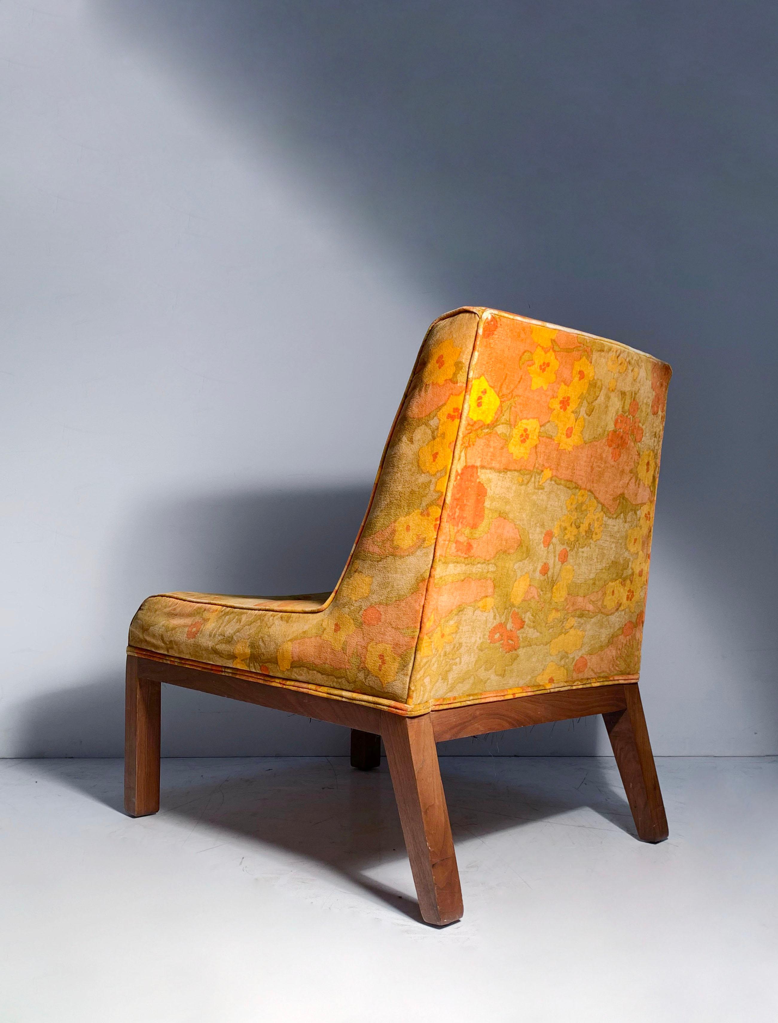 Vintage Pair of Velvet Slipper Chairs in Original Jack Lenor Larsen Fabric For Sale 1