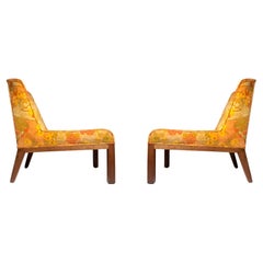 Retro Pair of Velvet Slipper Chairs in Original Jack Lenor Larsen Fabric