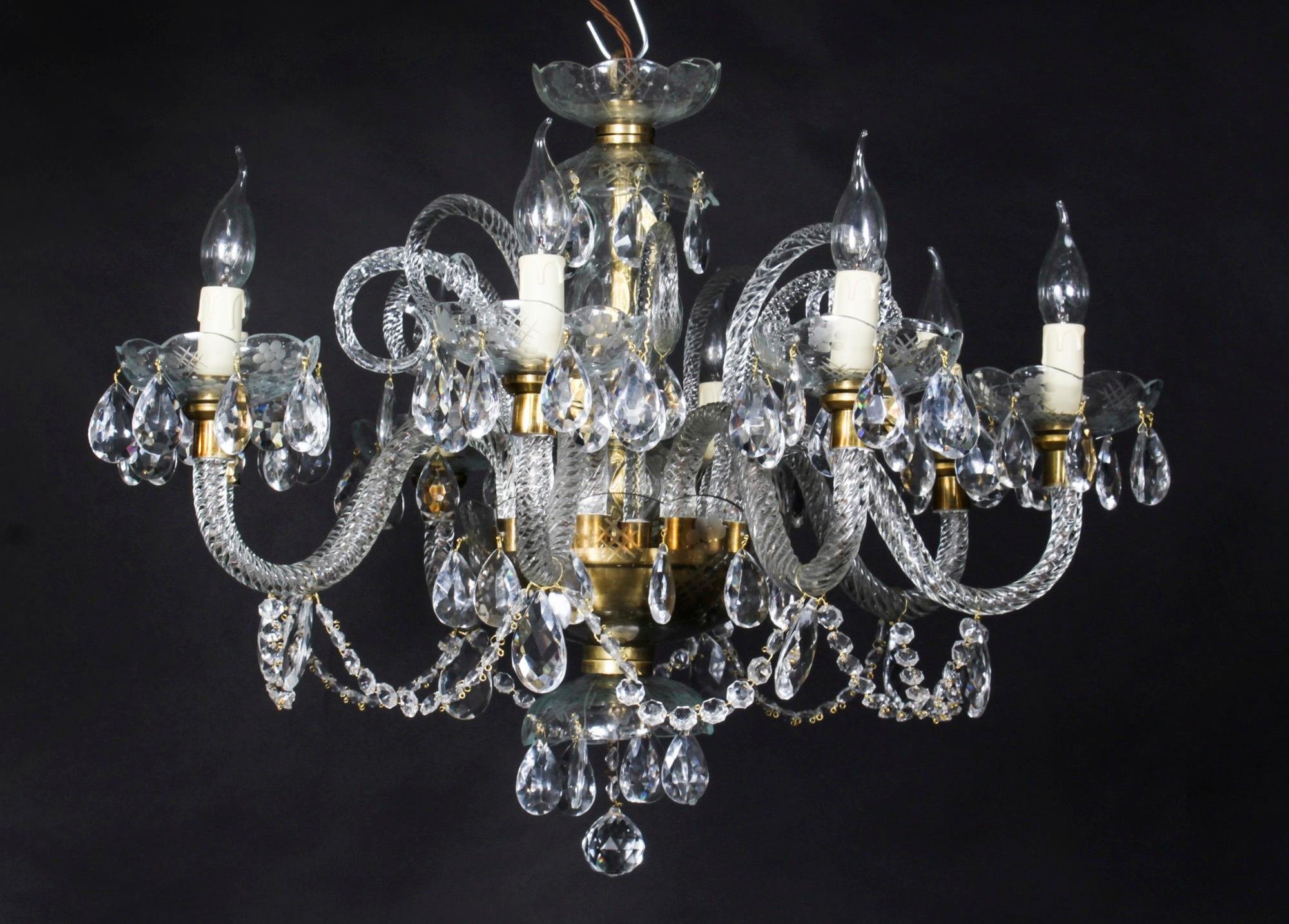 Revival Vintage Pair of Venetian 8 Light Chandeliers 20th Century For Sale