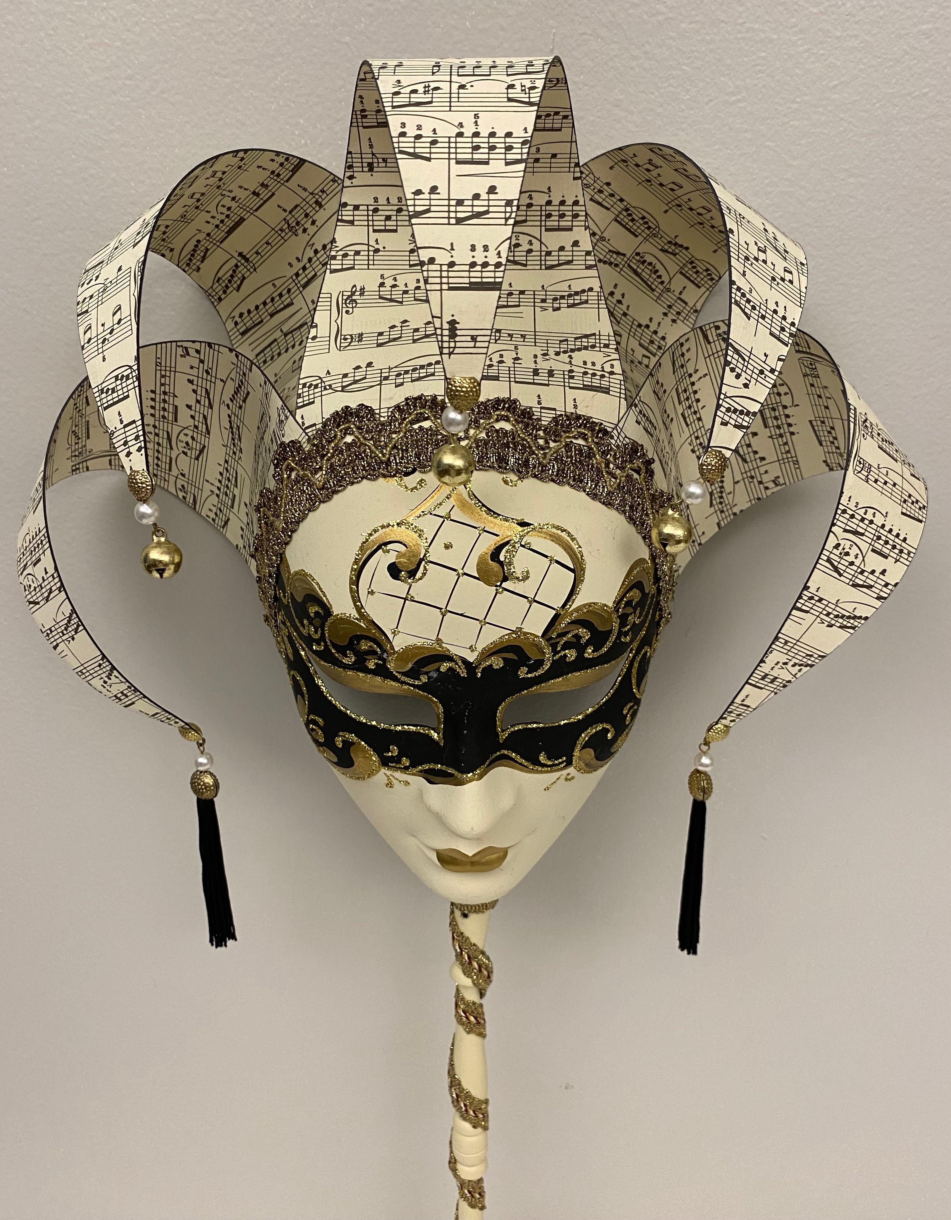 Folk Art Vintage Pair of Venetian Masquerade Masks on Opera Sticks For Sale