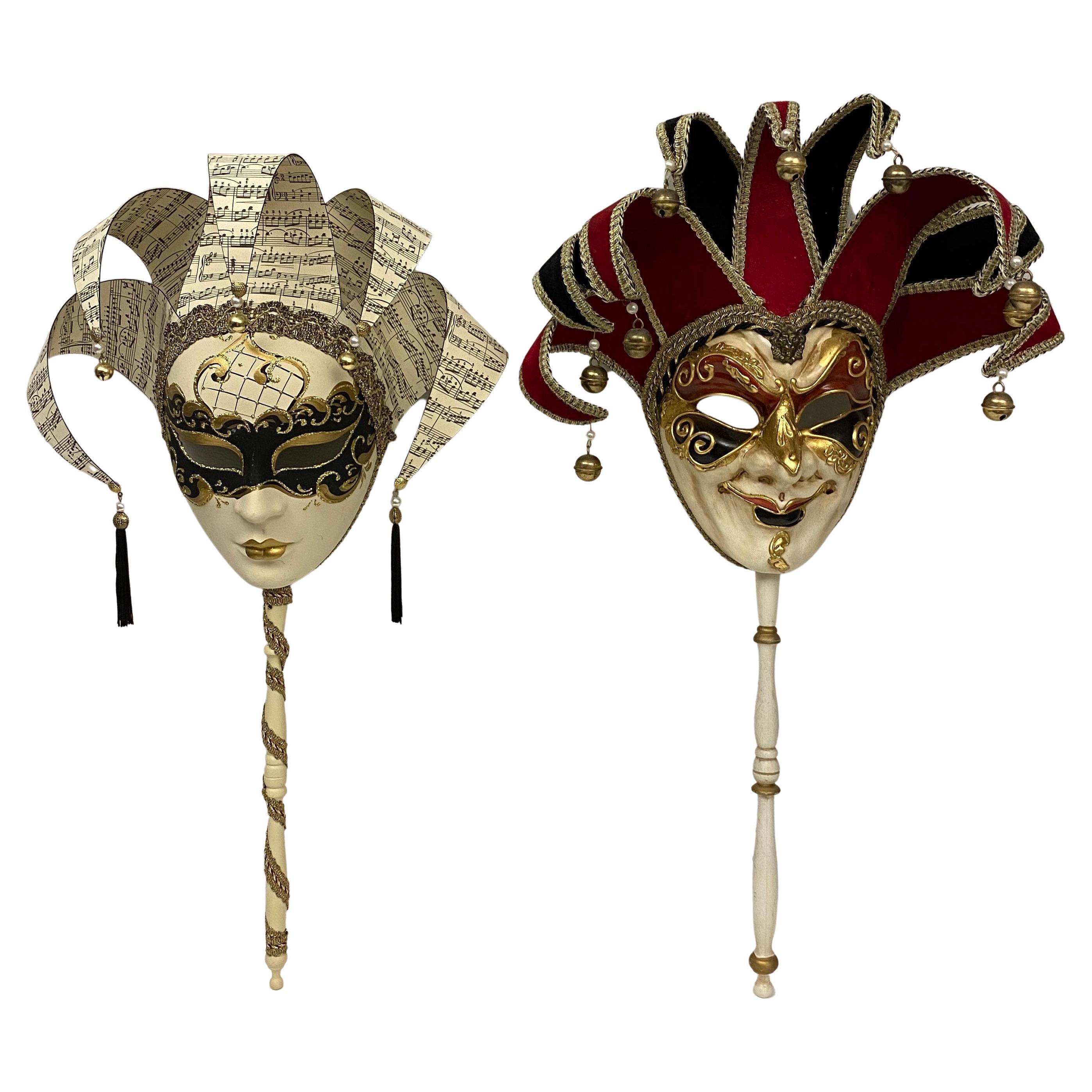 Vintage Pair of Venetian Masquerade Masks on Opera Sticks