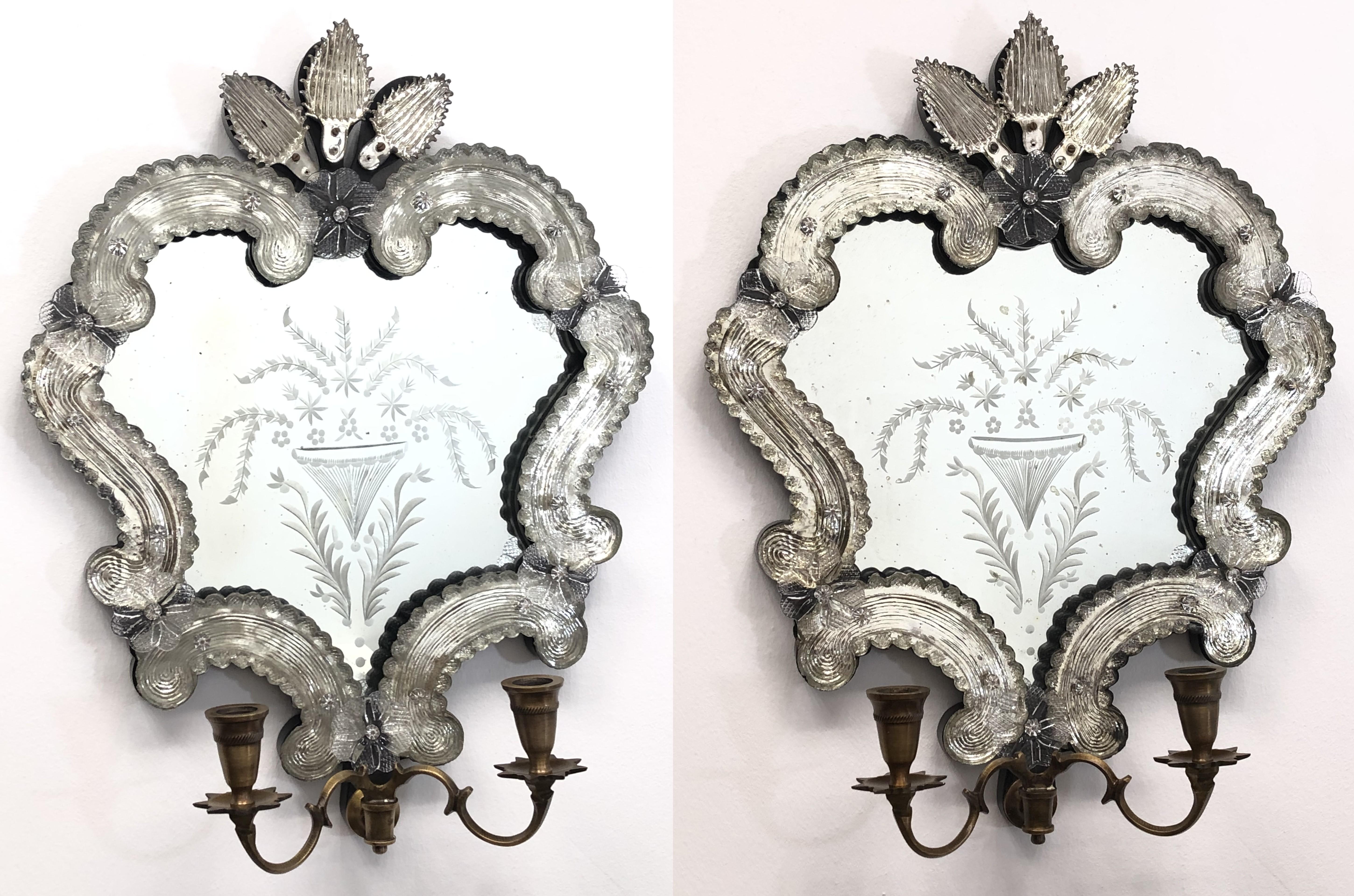 Paar venezianische Muranoglas-Spiegelleuchter für Kerzenständer, Vintage (Neurokoko) im Angebot