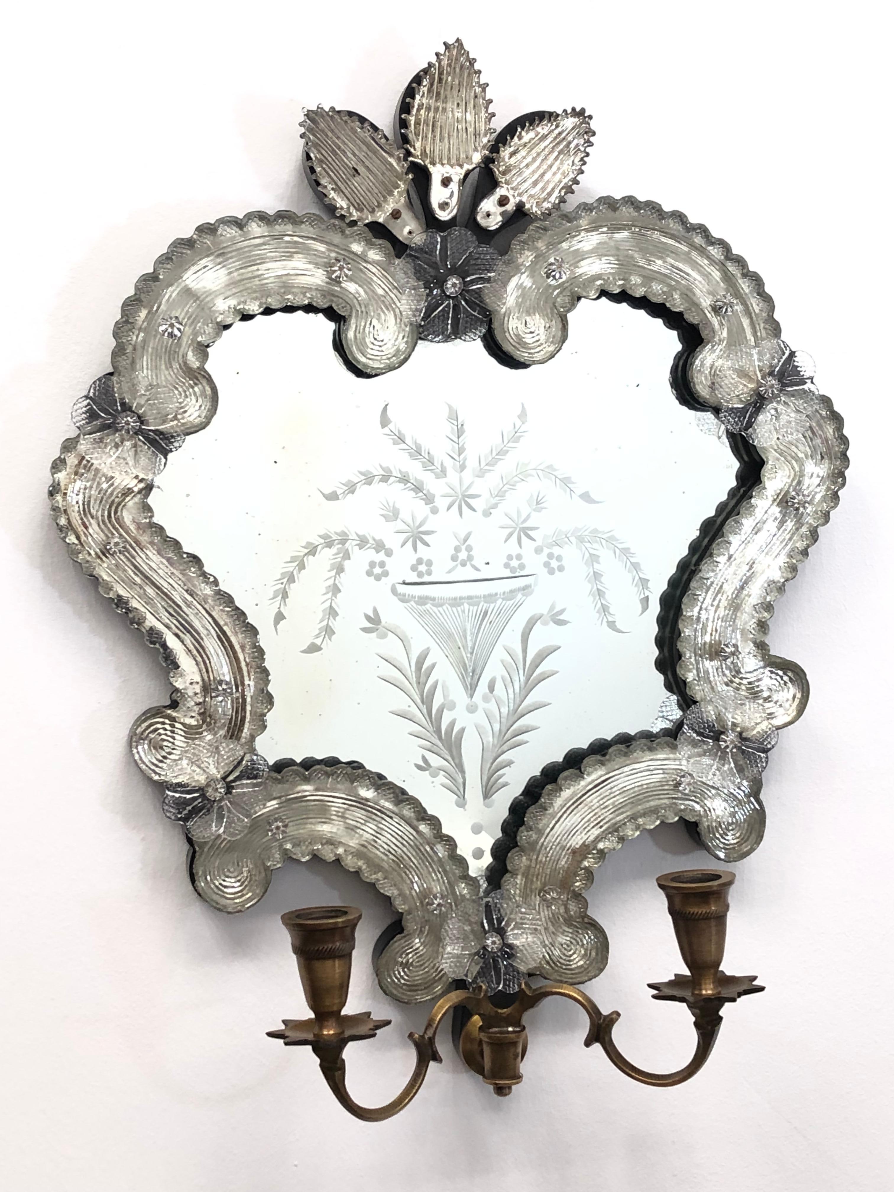 Paar venezianische Muranoglas-Spiegelleuchter für Kerzenständer, Vintage (Italienisch) im Angebot