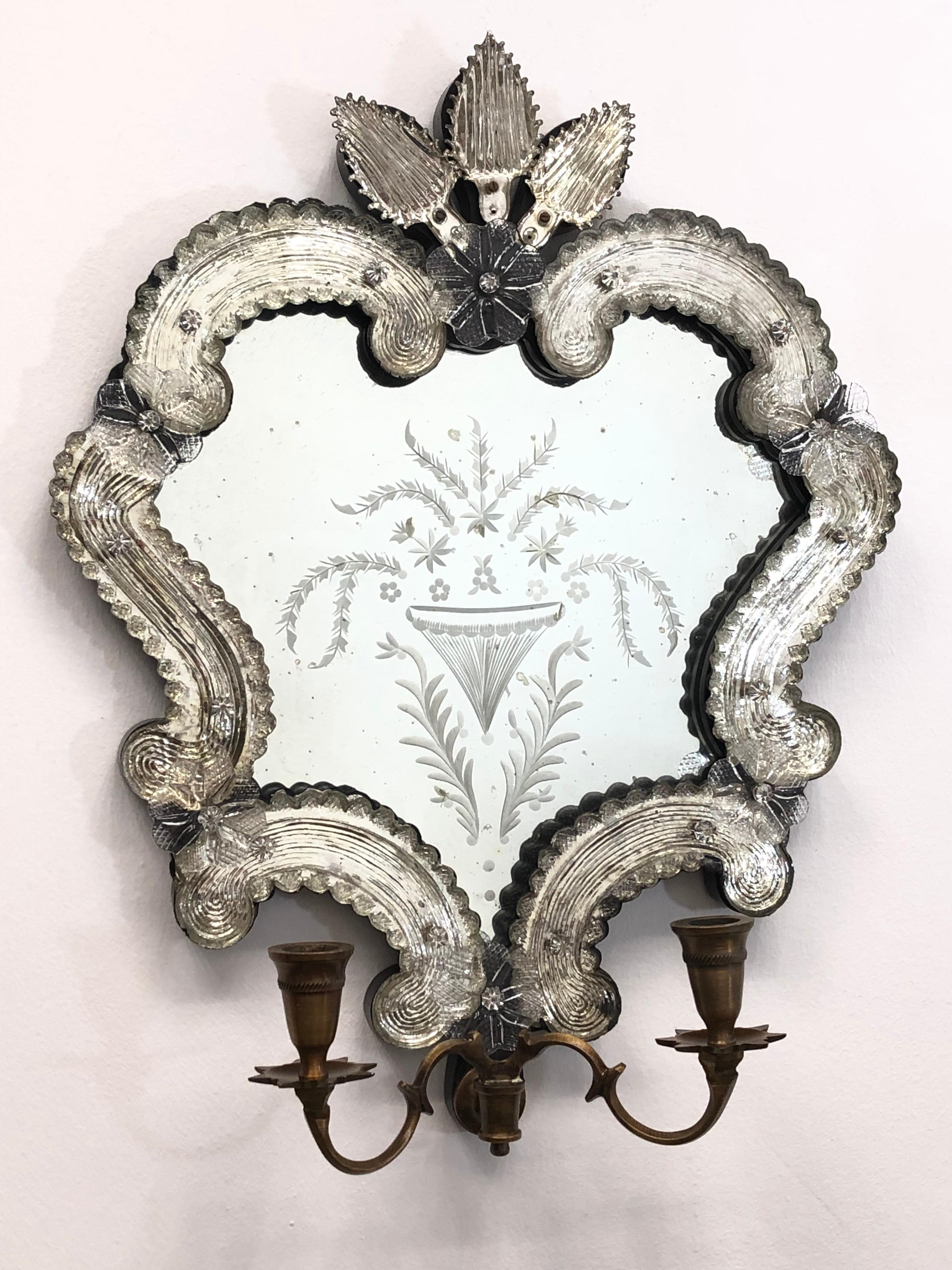 Paar venezianische Muranoglas-Spiegelleuchter für Kerzenständer, Vintage (Handgefertigt) im Angebot
