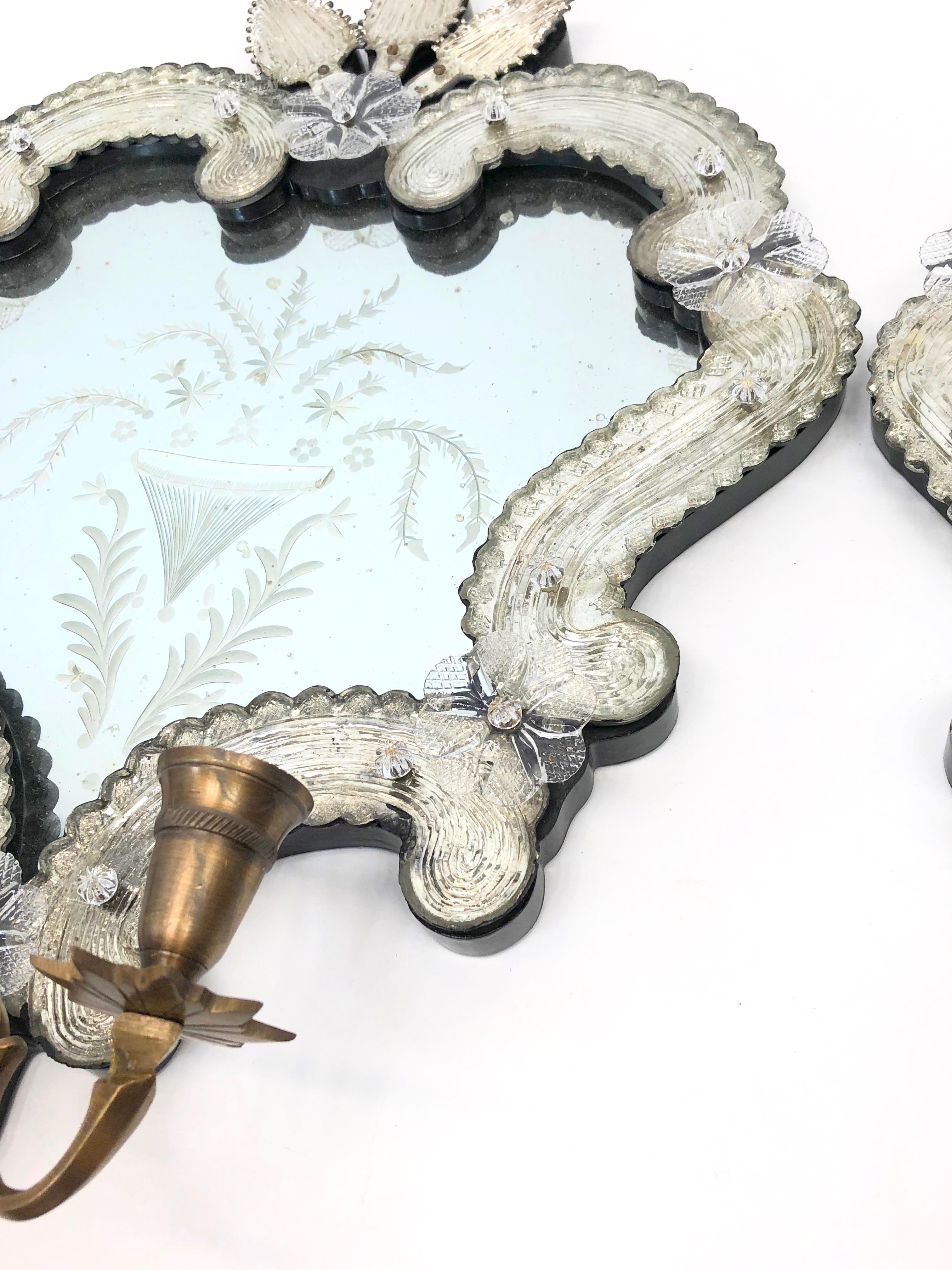 Paar venezianische Muranoglas-Spiegelleuchter für Kerzenständer, Vintage im Angebot 2