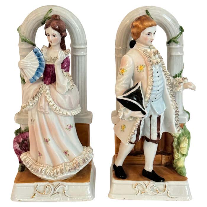 Vintage pair of victorian statues a victorian couple For Sale at 1stDibs