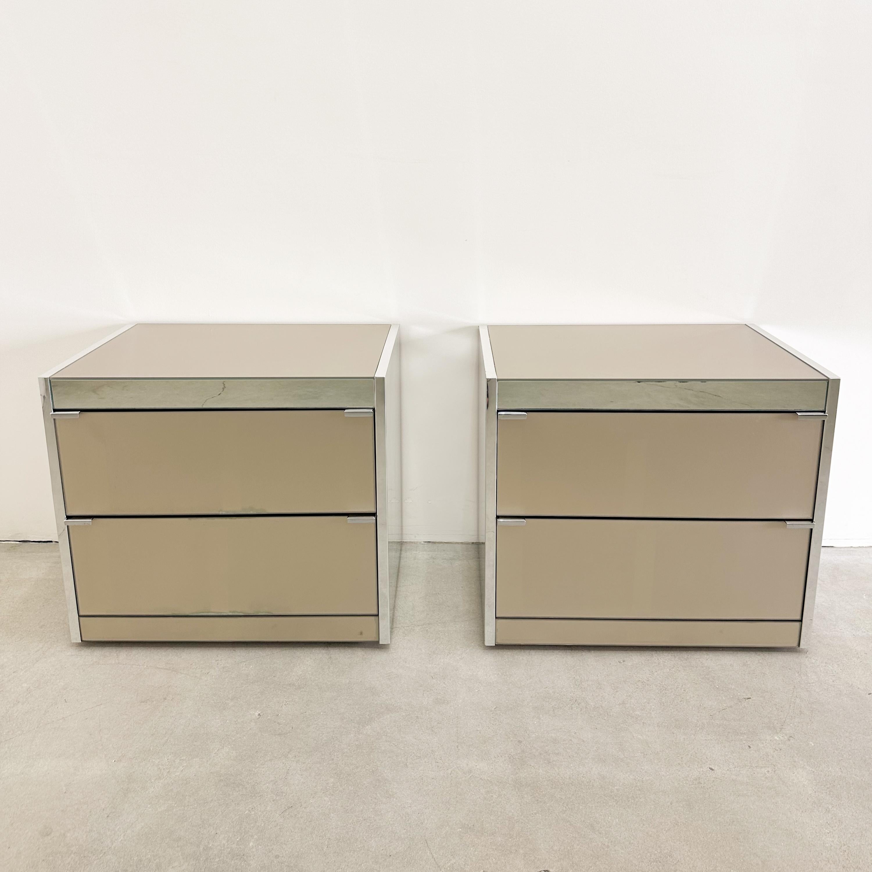 Unknown Vintage Pair of Vintage Ello O.B Solie Glass And Chrome Nightstands.