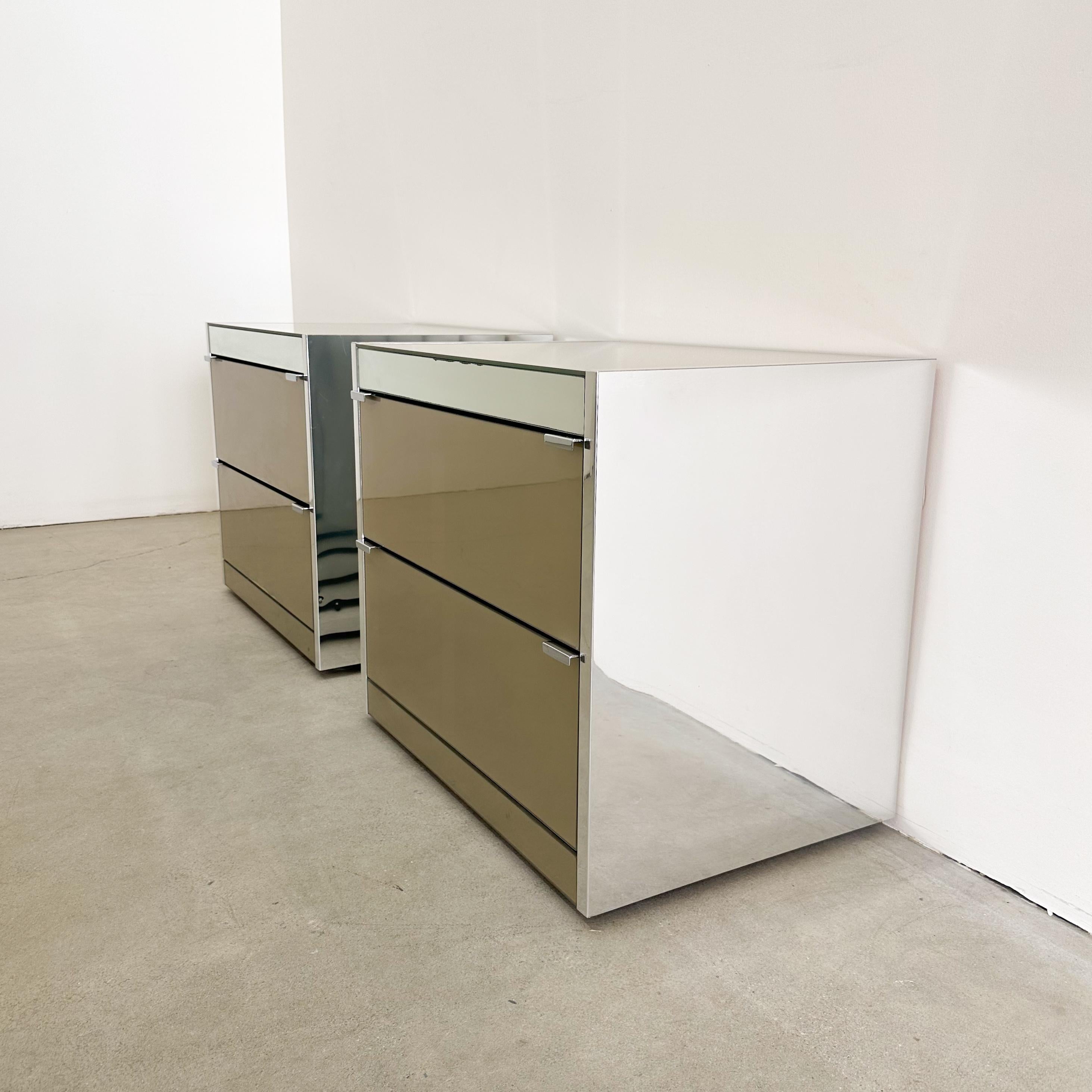 Vintage Pair of Vintage Ello O.B Solie Glass And Chrome Nightstands. 1