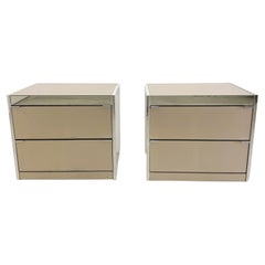 Vintage Pair of Vintage Ello O.B Solie Glass And Chrome Nightstands.
