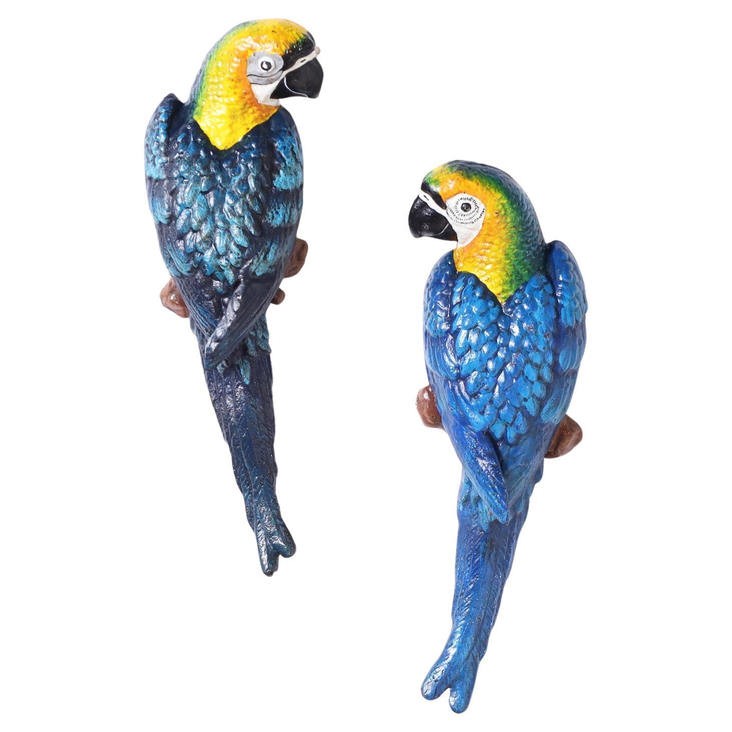 Vintage Pair of Wall Hanging Parrots For Sale